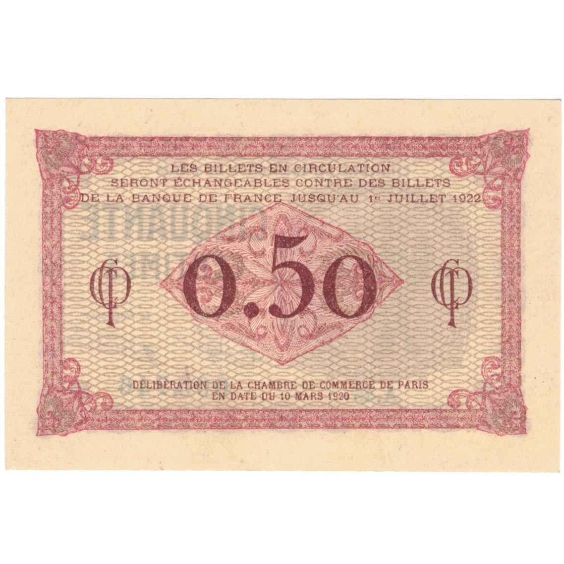 Francia, Paris, 50 Centimes, 1920, Chambre de Commerce, FDS, Pirot:97-10
