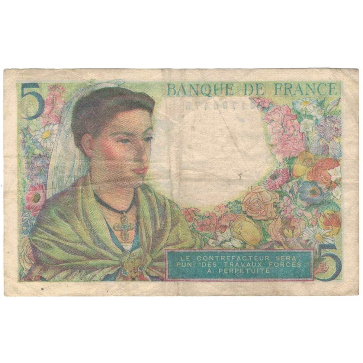 France, 5 Francs, Berger, 1943, S.49 96475, VF(30-35), Fayette:05.03, KM:98a