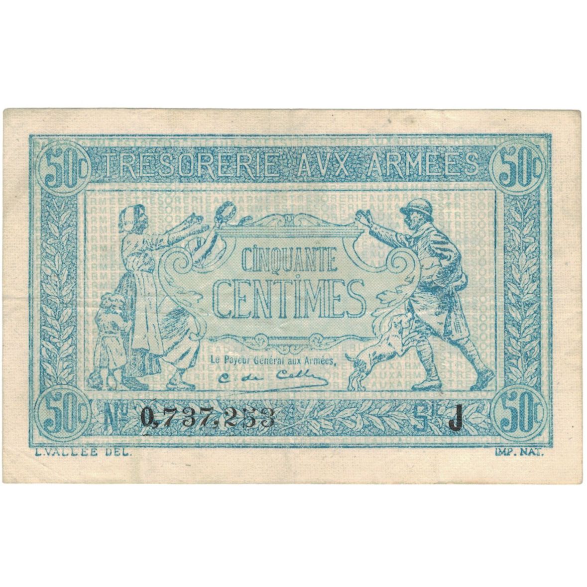Francia, 50 Centimes, 1917-1919 Army Treasury, O737253, MB, Fayette:VF 1.03