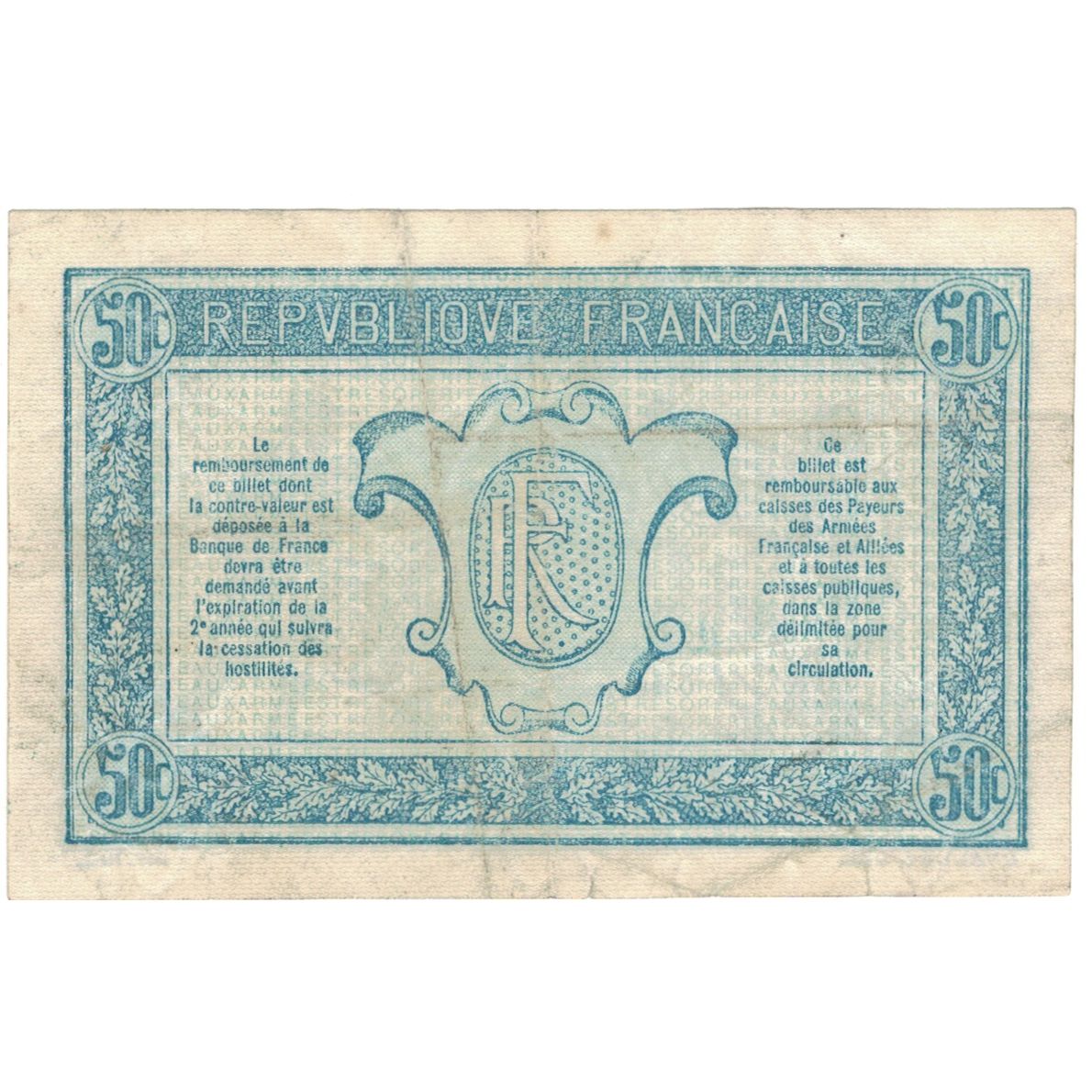 Frankrijk, 50 Centimes, 1917-1919 Army Treasury, O640397, TB, Fayette:VF 1.03