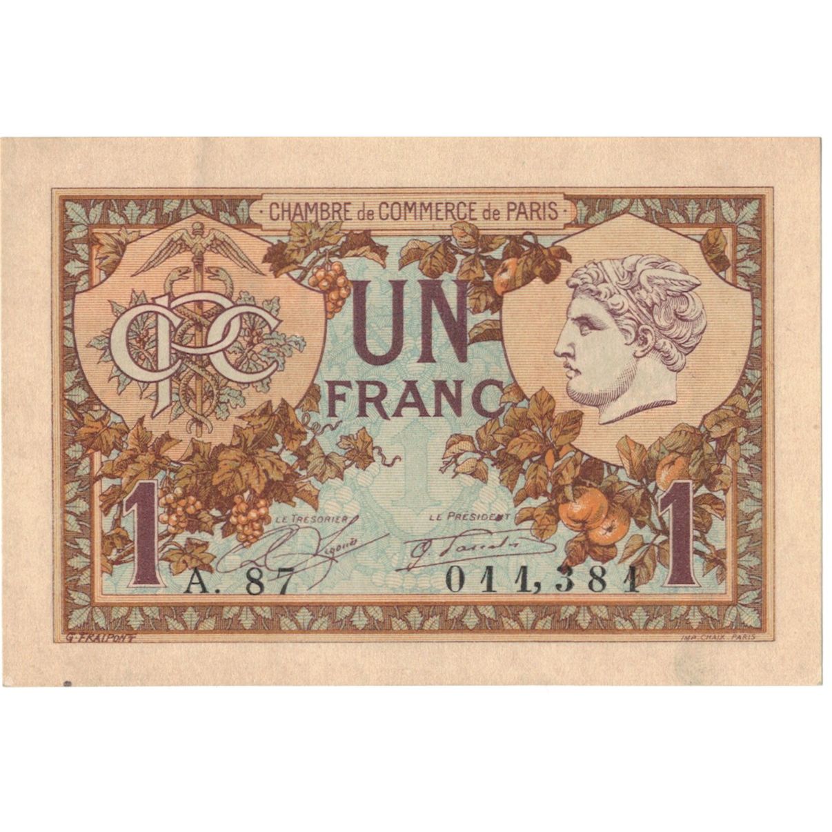France, Paris, 1 Franc, 1920, UNC(63), Pirot:97-36
