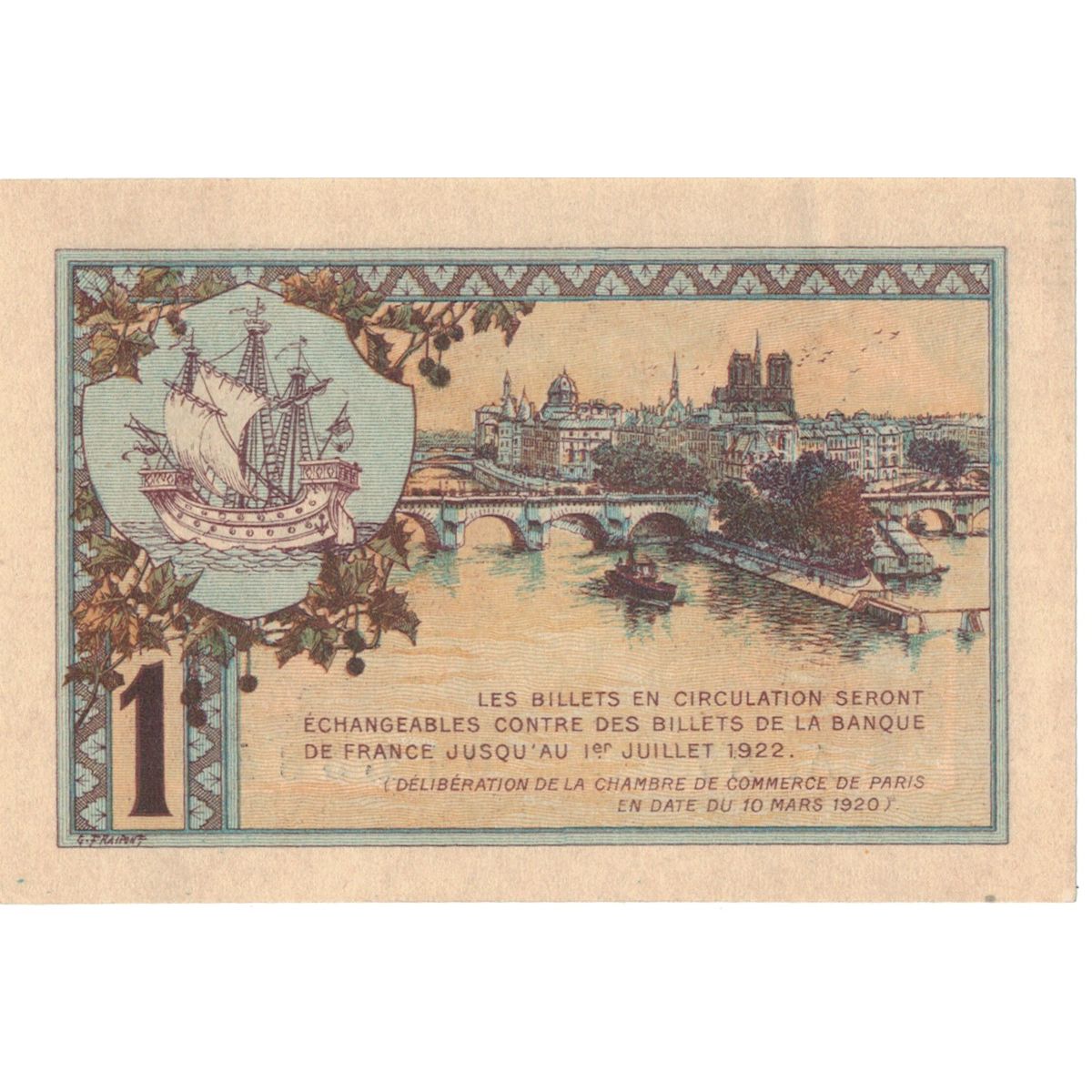 France, Paris, 1 Franc, 1920, UNC(63), Pirot:97-36