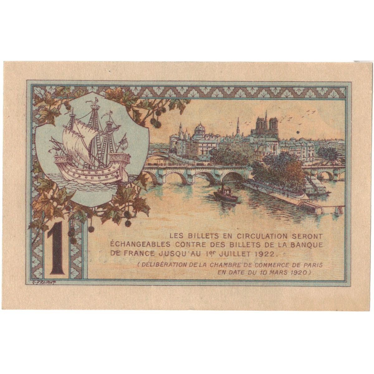 France, Paris, 1 Franc, 1920, UNC(63), Pirot:97-36