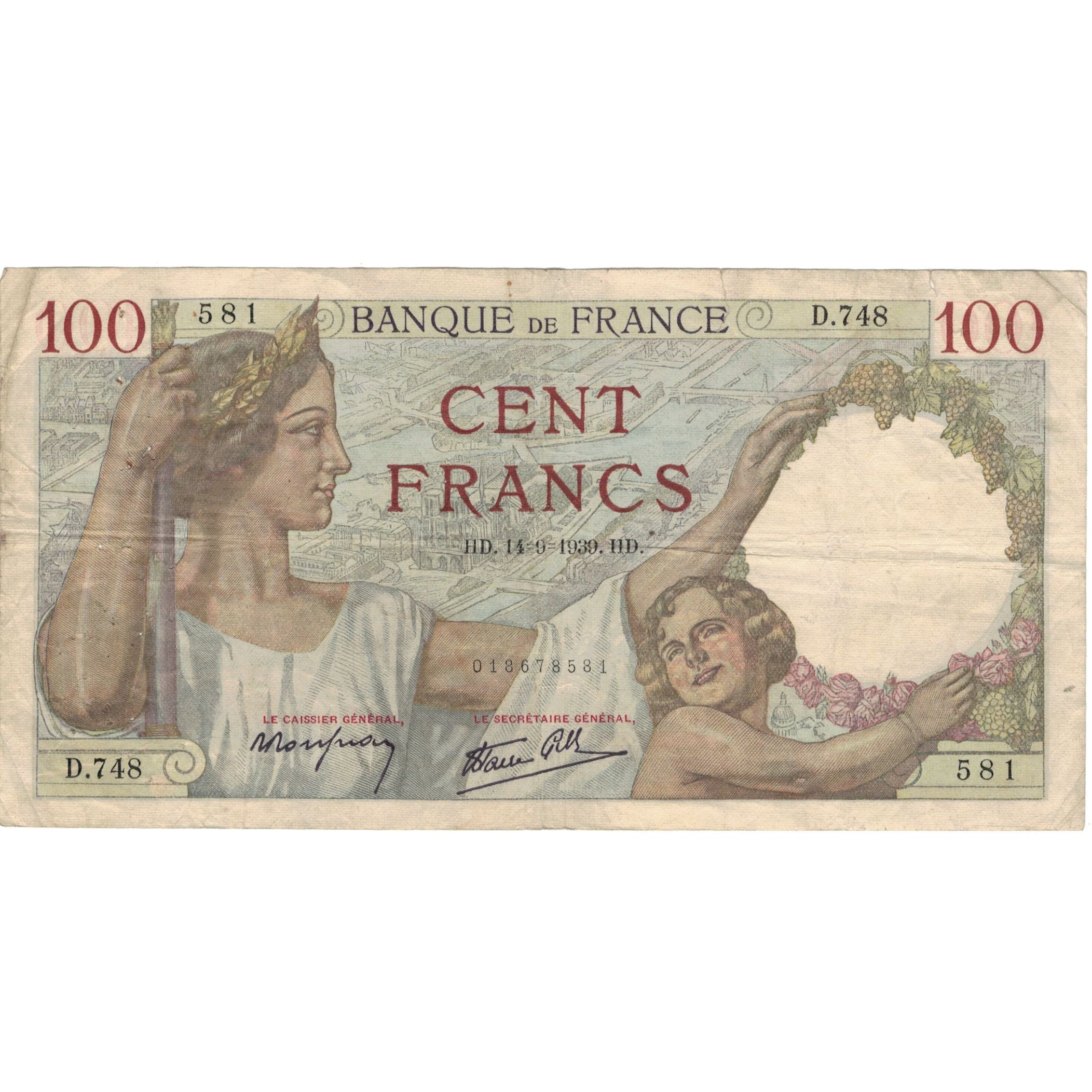 Francia, 100 Francs, Sully, 1939, D.748 581, MB+, Fayette:26.06, KM:94