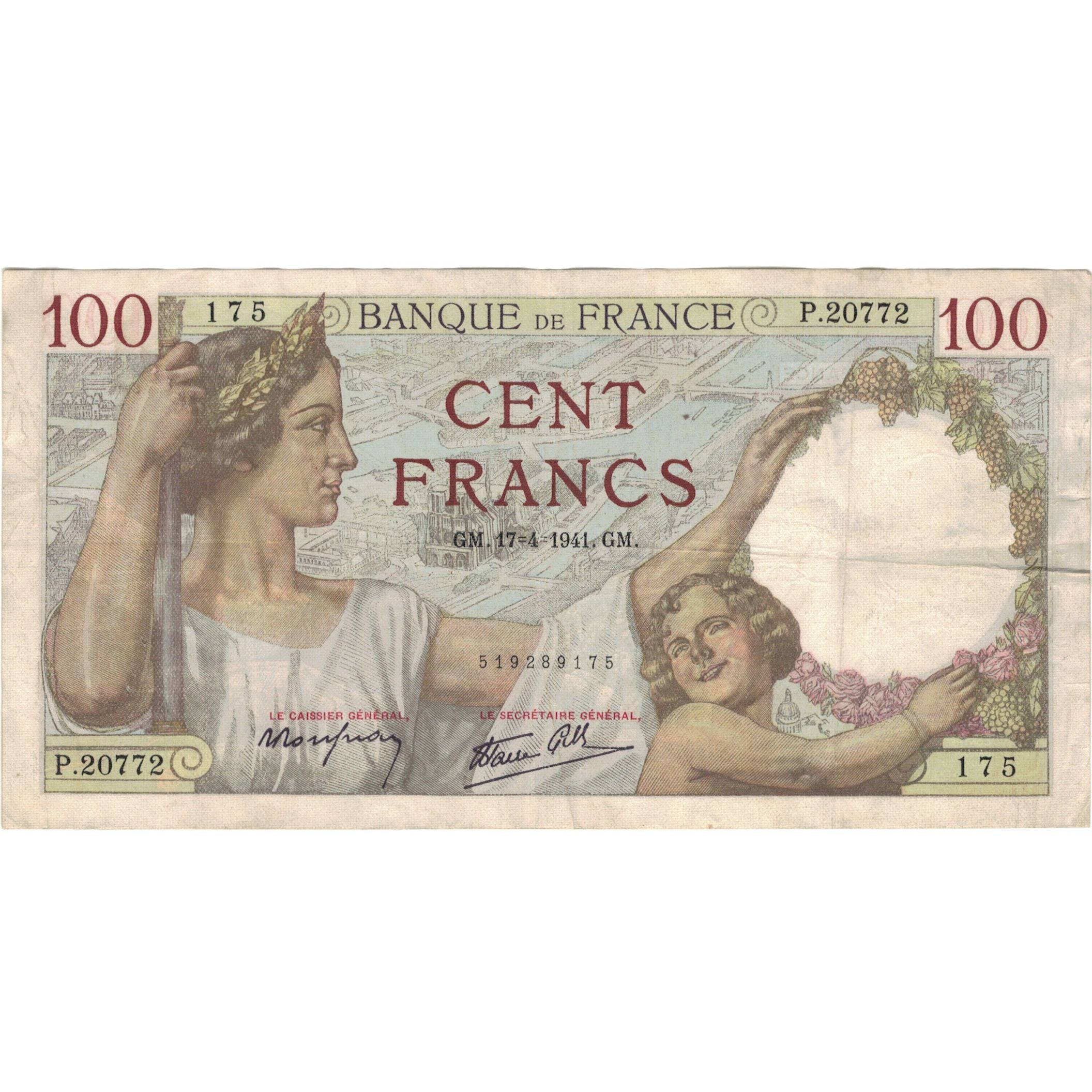 Frankrijk, 100 Francs, 1941, P.20772 175, TTB, Fayette:26.50, KM:94
