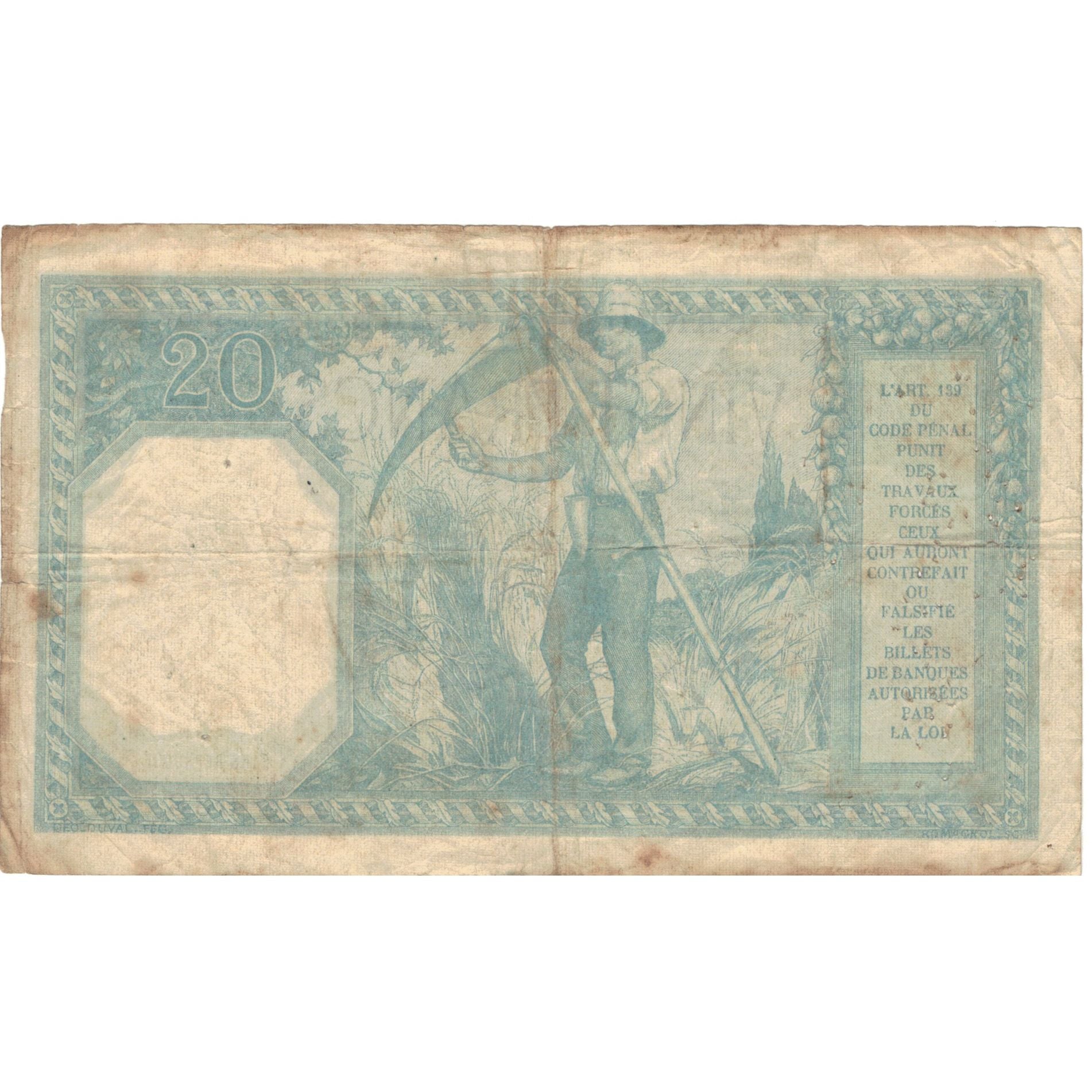 France, 20 Francs, Bayard, 1917, L.3562 038, TB, Fayette:11.02, KM:74