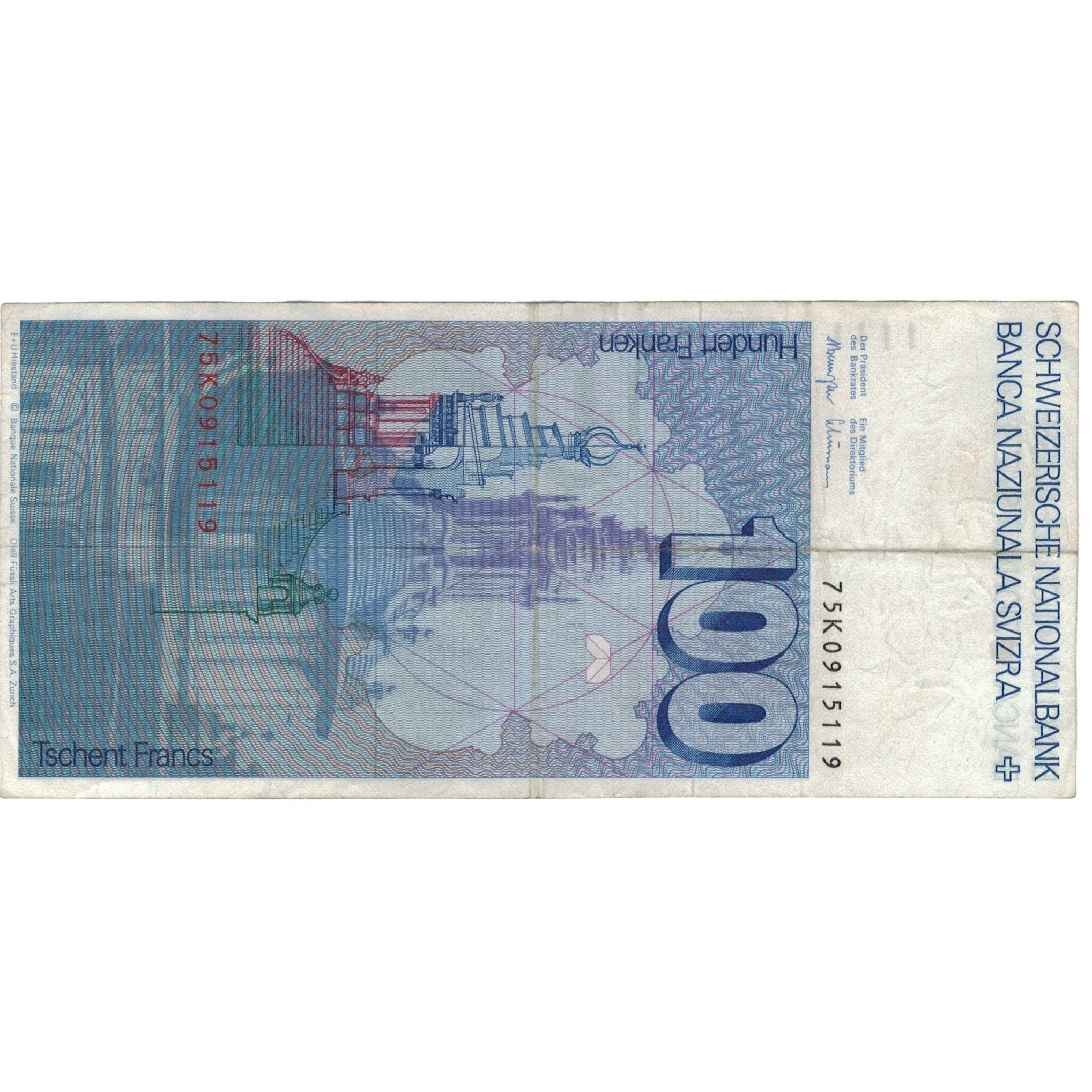 Geldschein, Schweiz, 100 Franken, 1975, 1975, KM:57a, SS