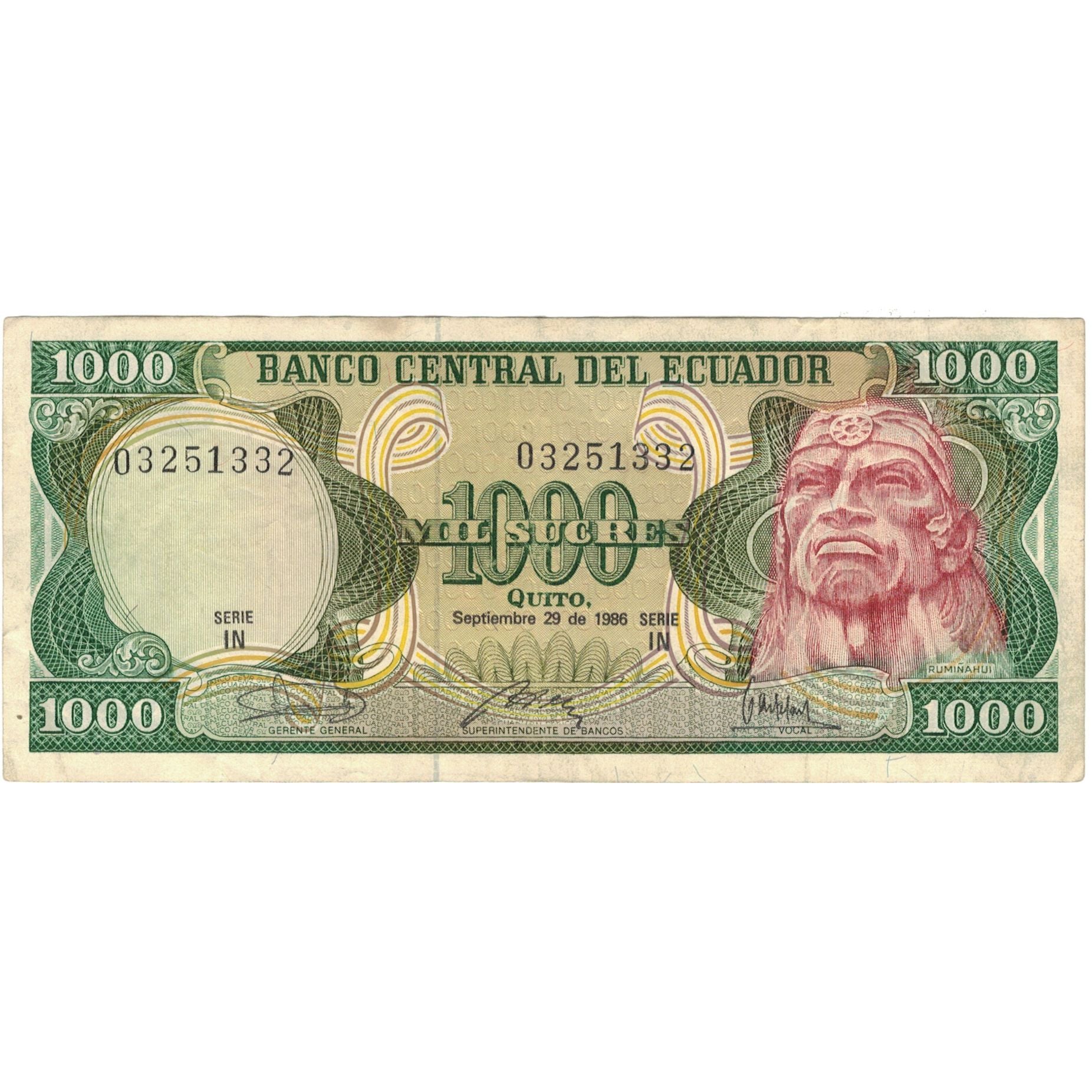 Banknote, Ecuador, 1000 Sucres, 1986, 1986-09-29, KM:125a, VF(30-35)