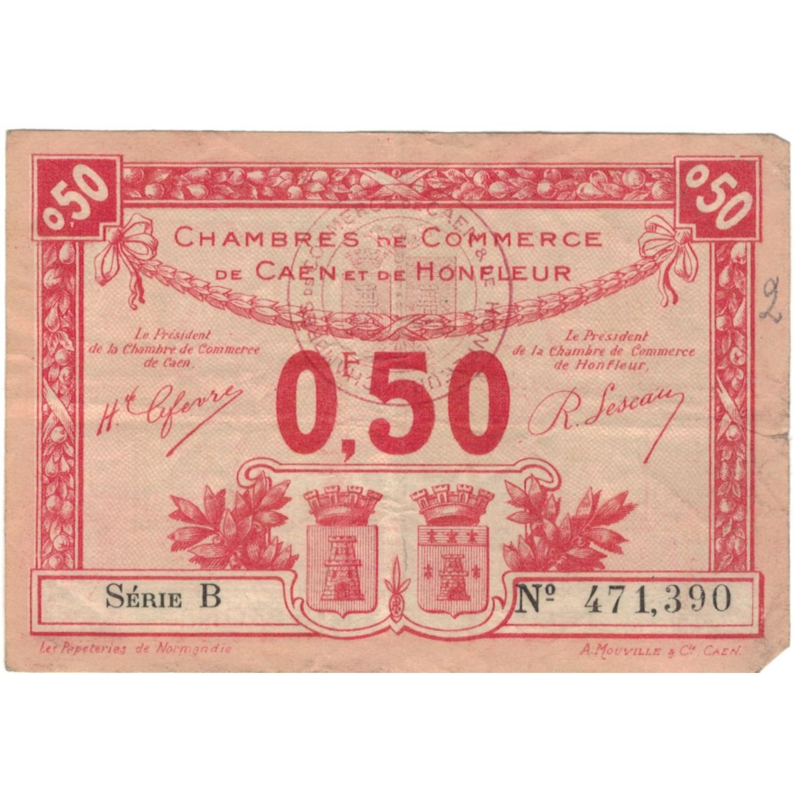 France, Caen et Honfleur, 50 Centimes, 1915-1920, VF(20-25), Pirot:34-12
