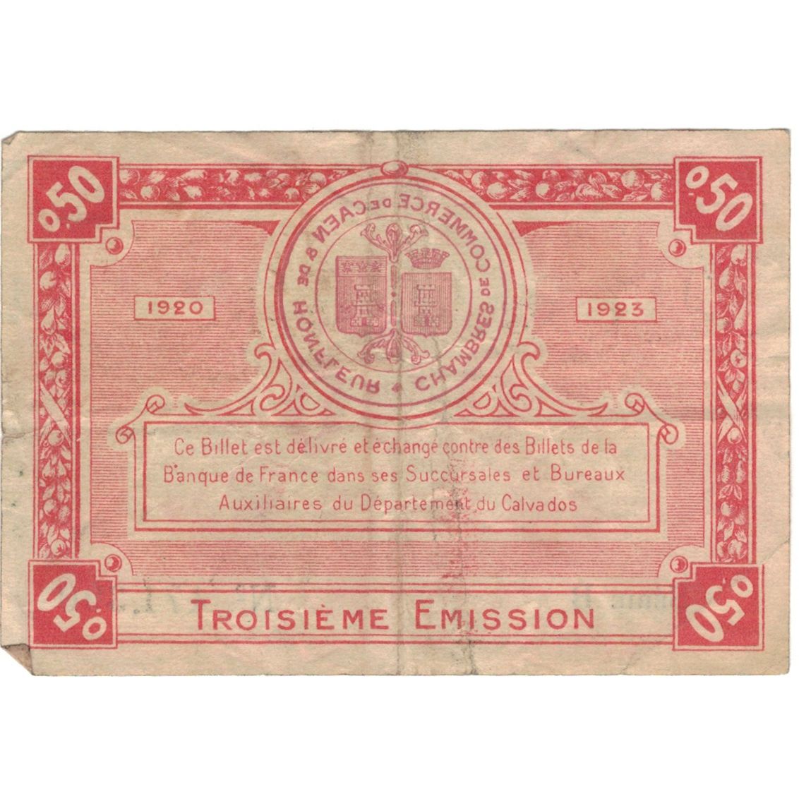 France, Caen et Honfleur, 50 Centimes, 1915-1920, VF(20-25), Pirot:34-12