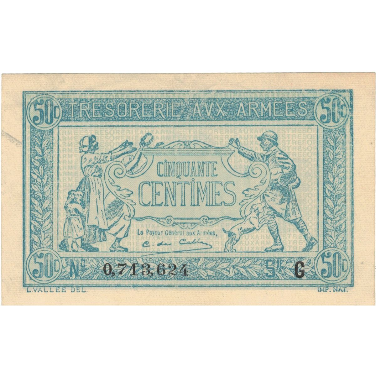 Francia, 50 Centimes, 1917-1919 Army Treasury, 0713624, SPL-, Fayette:VF01.07