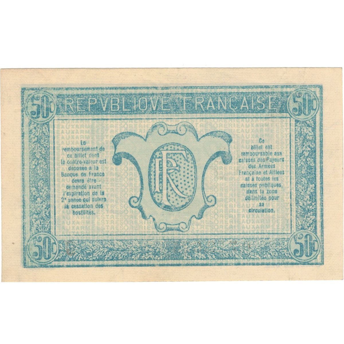 Francia, 50 Centimes, 1917-1919 Army Treasury, 0713624, SPL-, Fayette:VF01.07