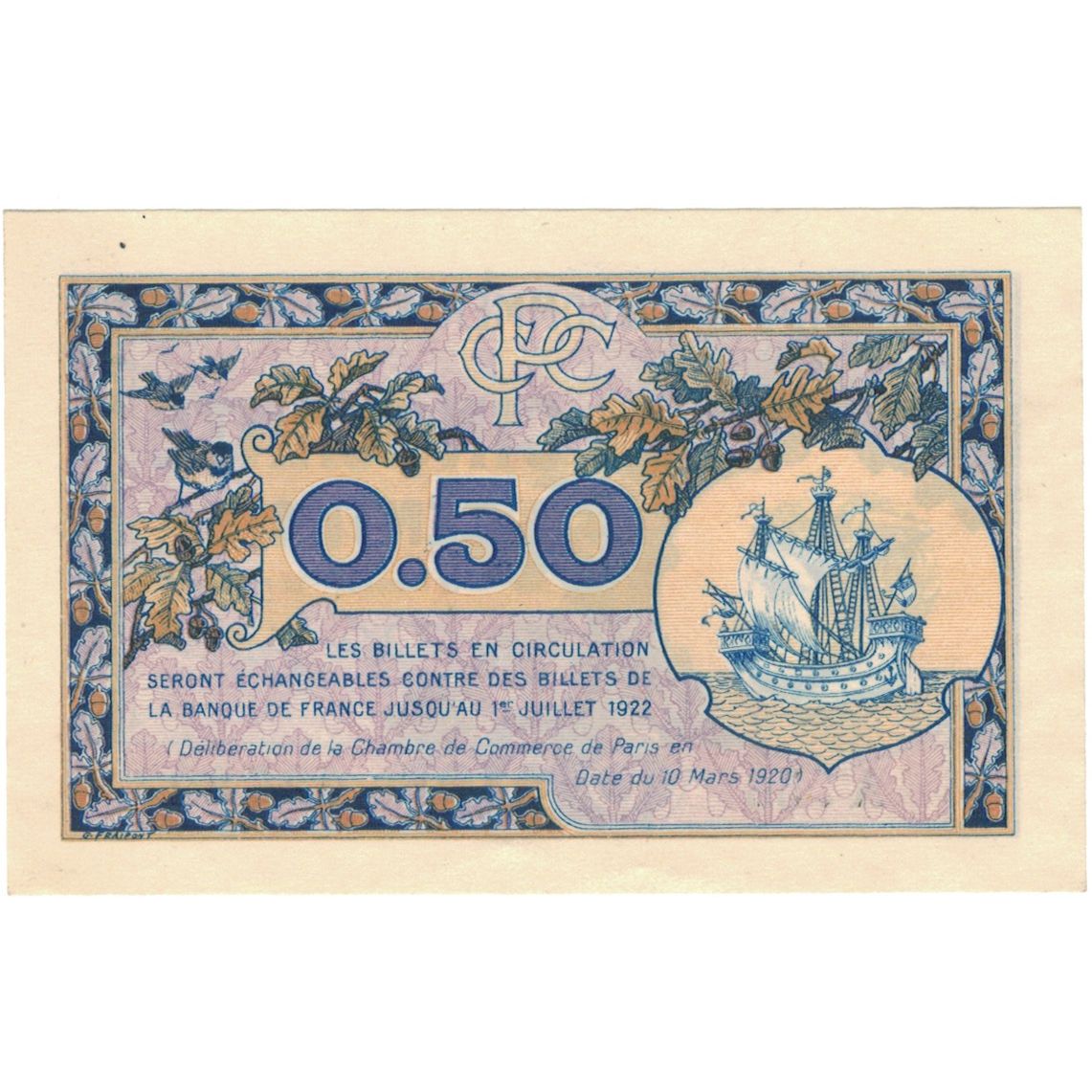 France, Paris, 50 Centimes, 1920, UNC(65-70), Pirot:97-31