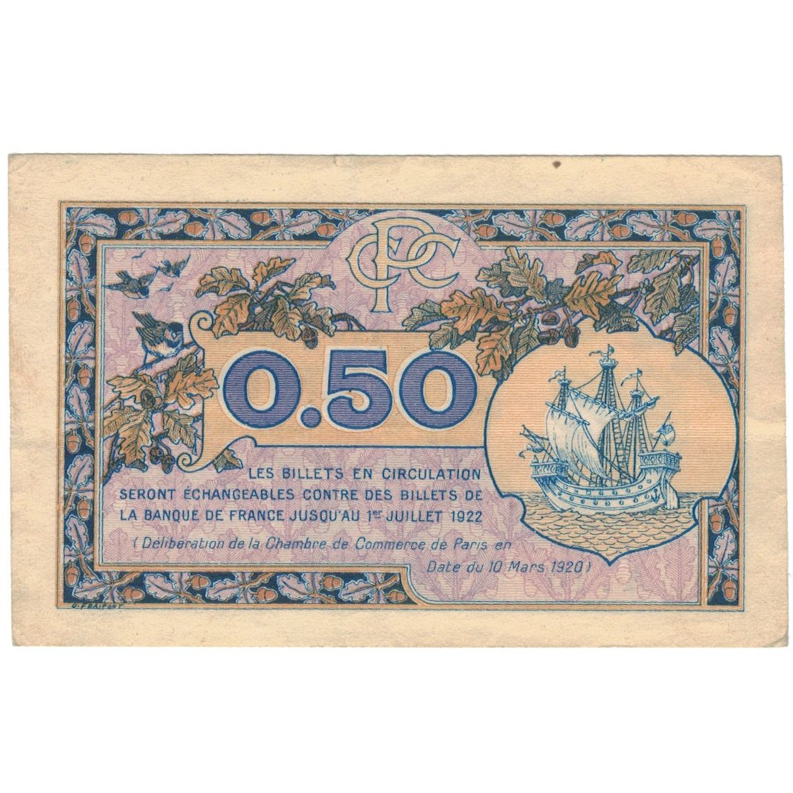 Frankreich, Paris, 50 Centimes, 1920, SS, Pirot:97-31