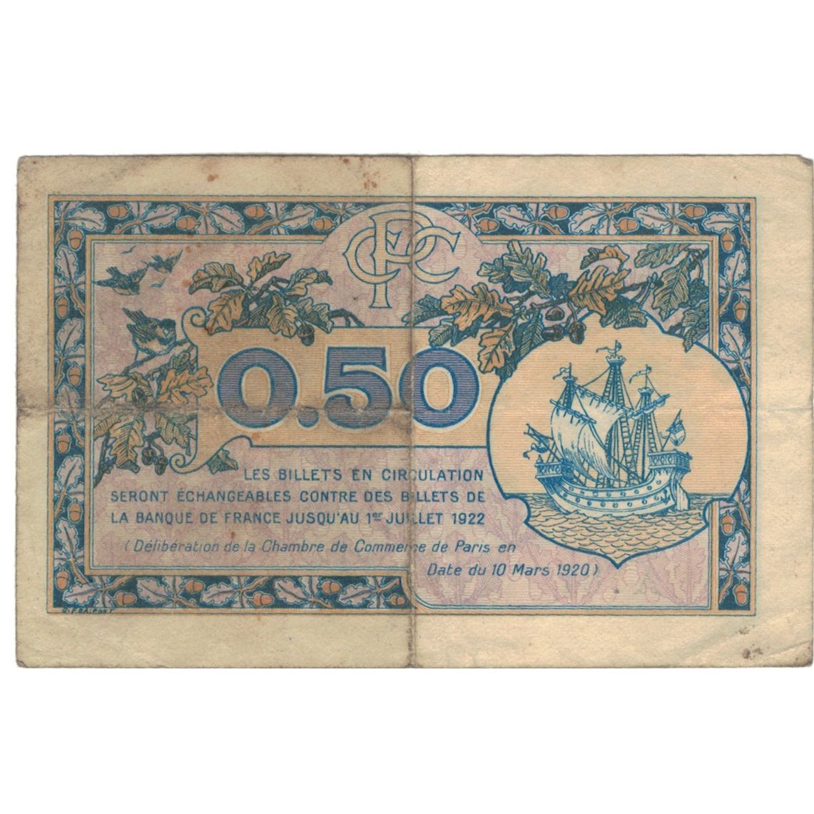 France, Paris, 50 Centimes, 1920, VF(20-25), Pirot:97-31