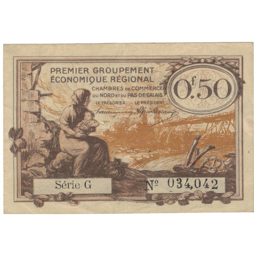 France, NORD-PAS DE CALAIS, 50 Centimes, 1918-1925, EF(40-45), Pirot:94-4