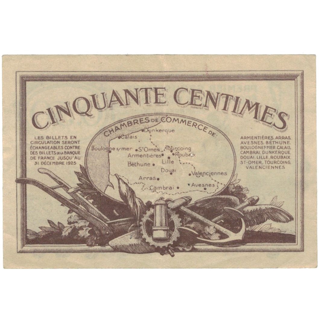 France, NORD-PAS DE CALAIS, 50 Centimes, 1918-1925, EF(40-45), Pirot:94-4