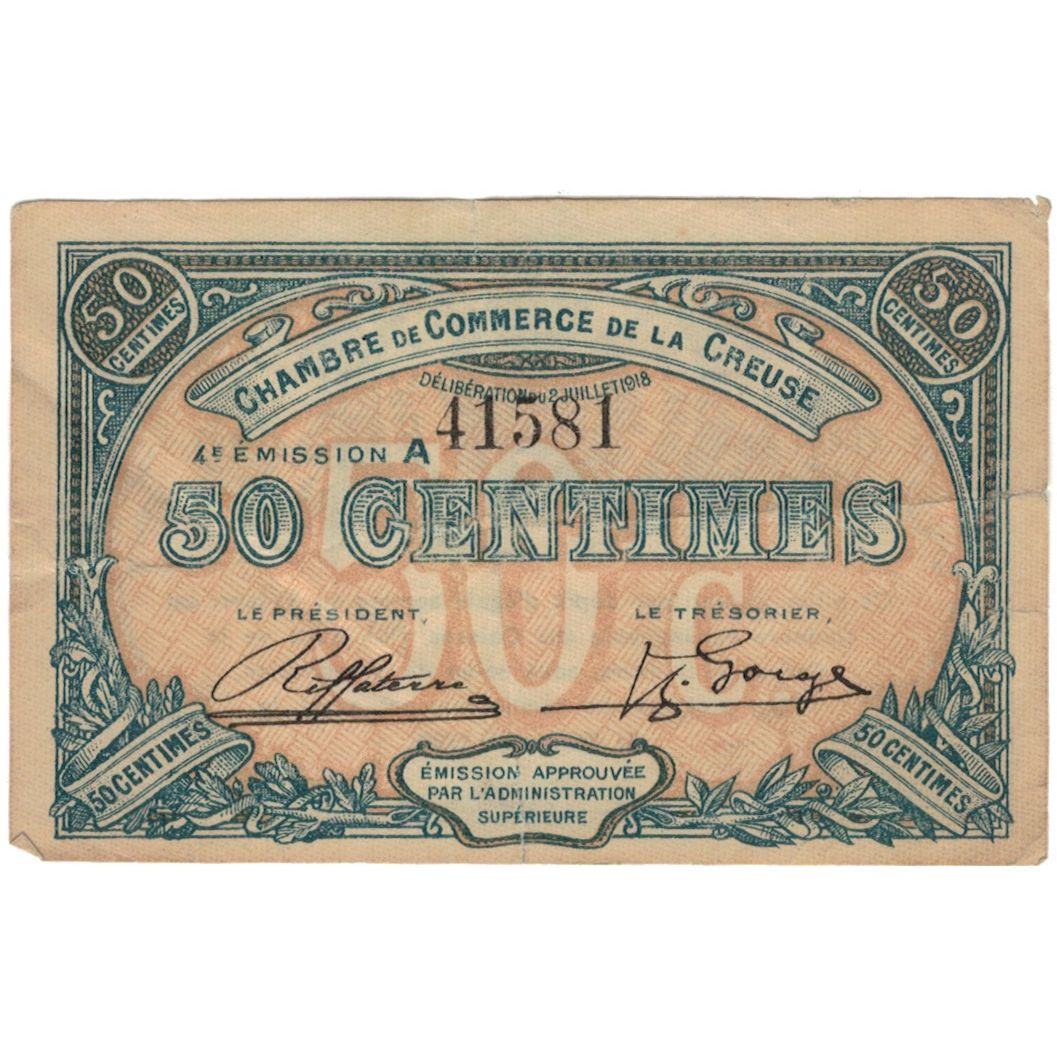 France, Guéret & Aubusson., 50 Centimes, 1918, EF(40-45)