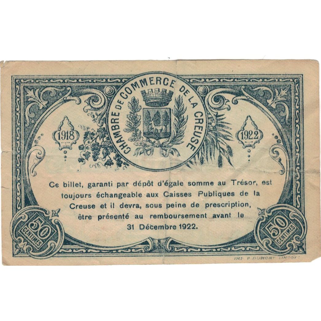 France, Guéret & Aubusson., 50 Centimes, 1918, EF(40-45)
