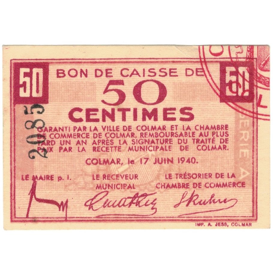 France, Colmar, 50 Centimes, 1940, EF(40-45)