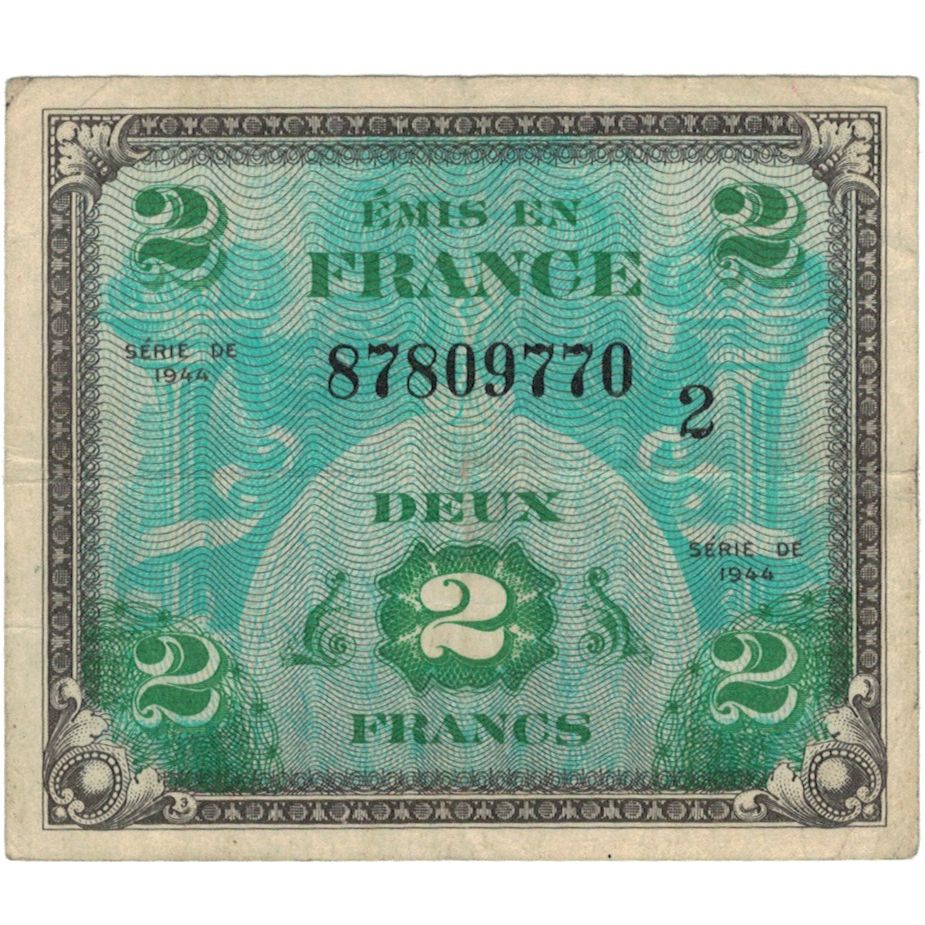 Francia, 2 Francs, Flag/France, 1944, 87809770, MB, Fayette:VF16.2, KM:114b