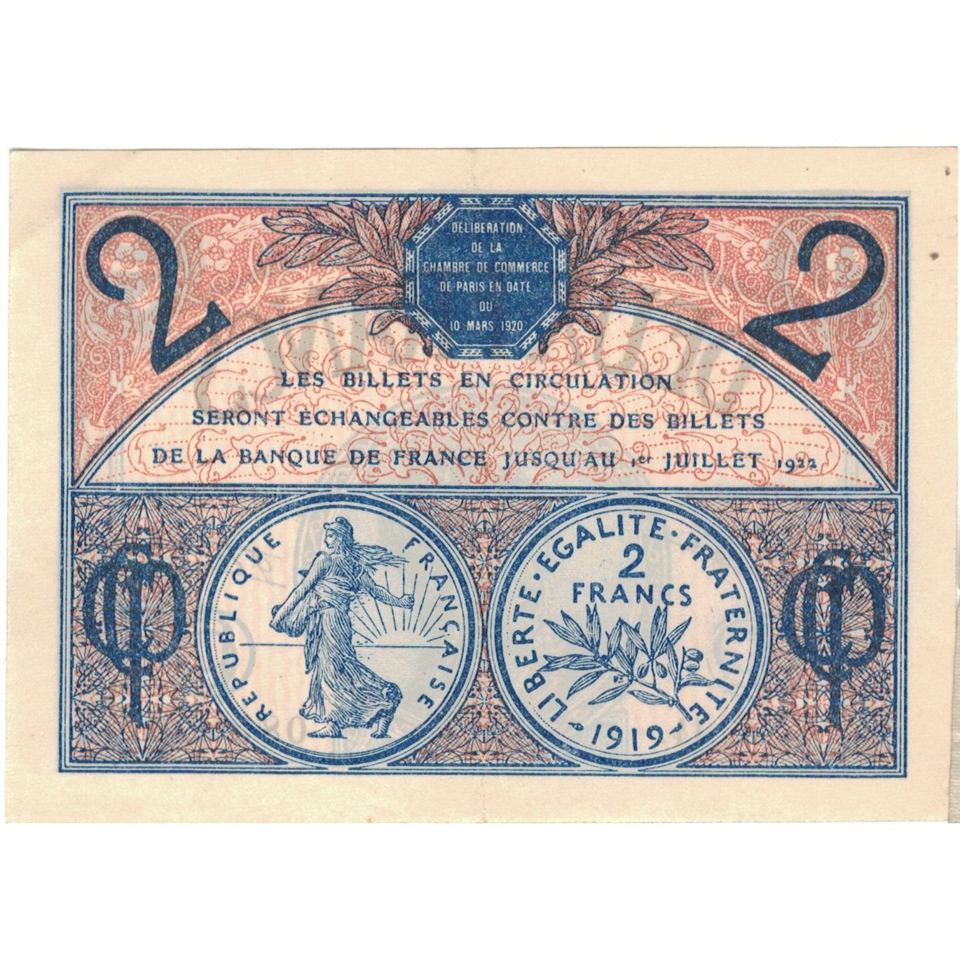 France, Paris, 2 Francs, 1922, EF(40-45), Pirot:97-28