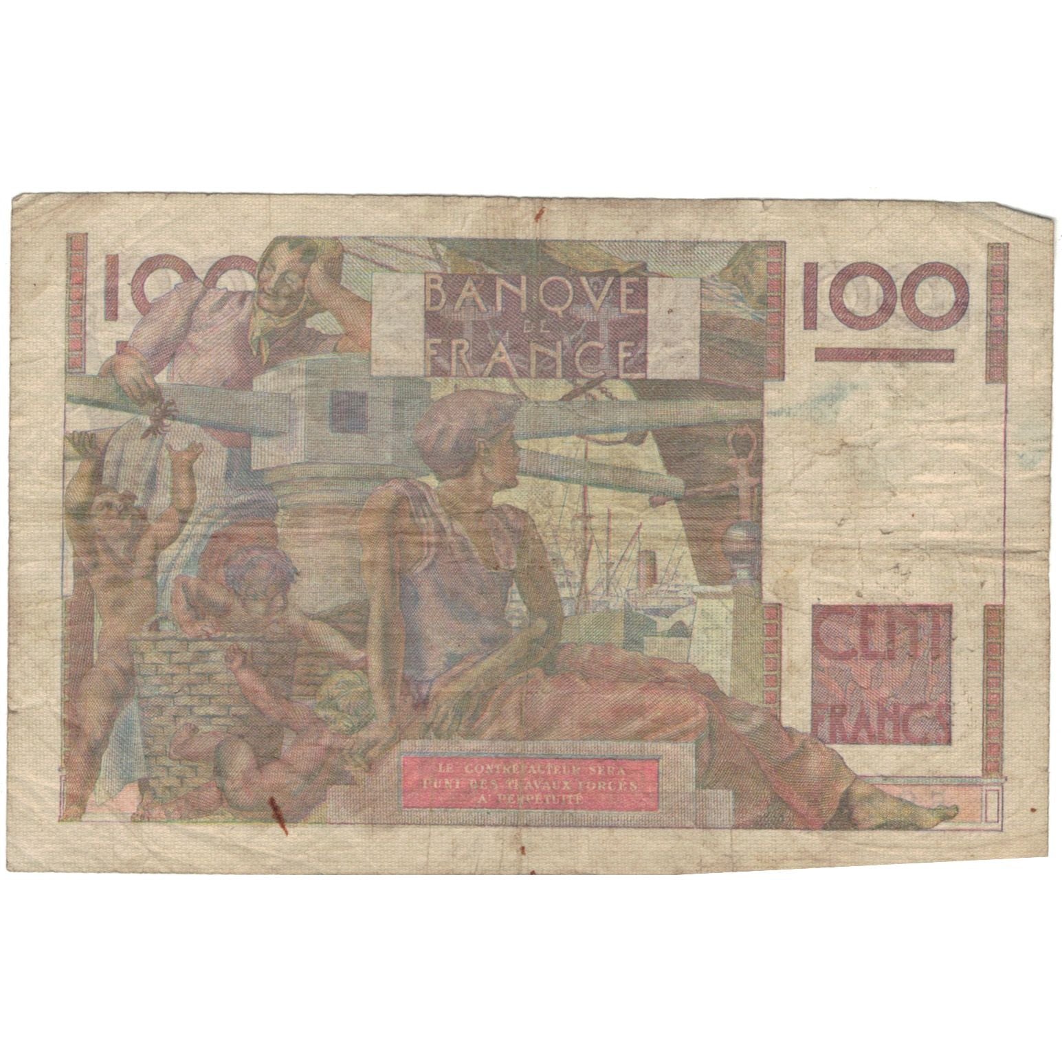 France, 100 Francs, Jeune Paysan, 1954, M.580, VF(20-25), Fayette:28.41, KM:128d