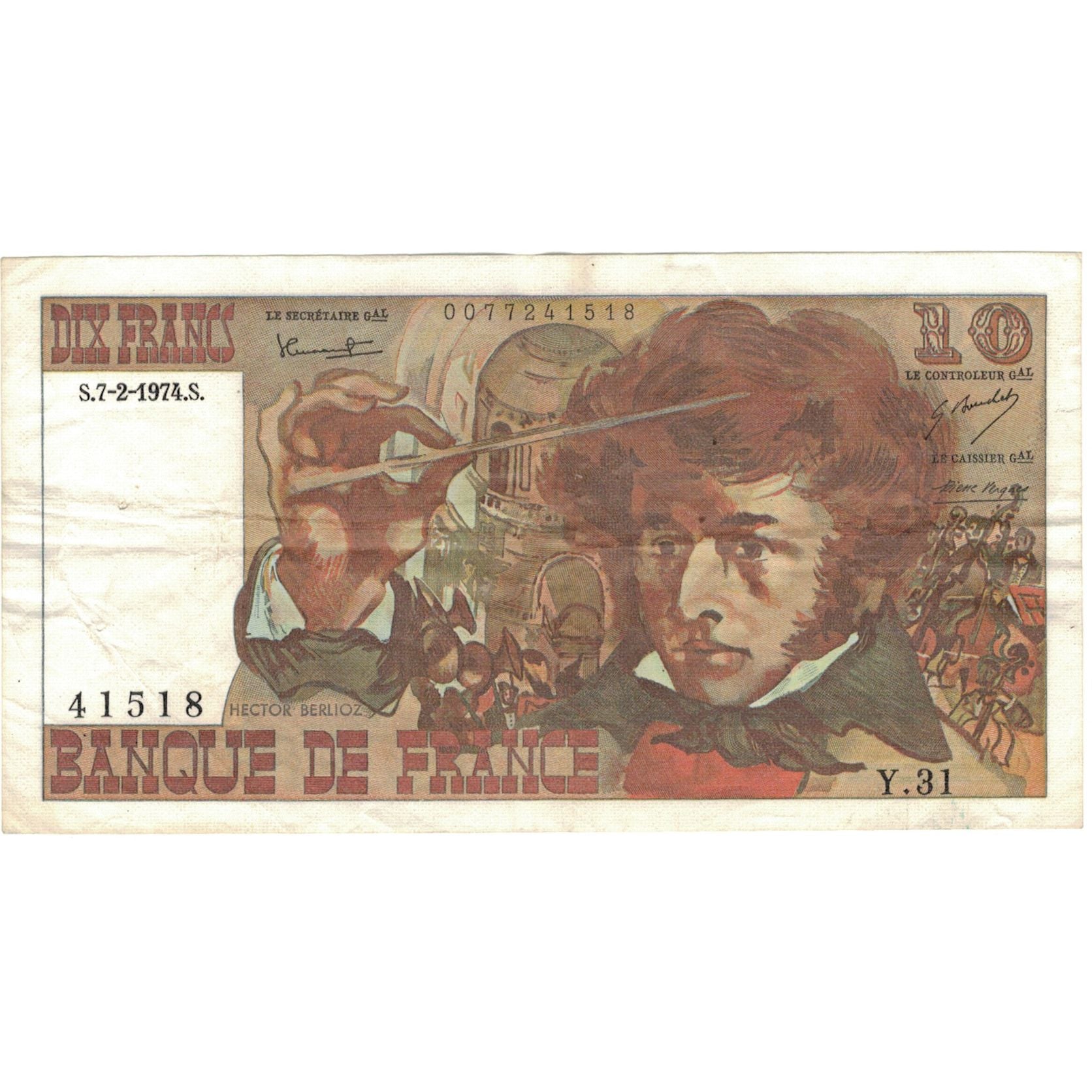 Francia, 10 Francs, Berlioz, 1974, Y.31, BB+, Fayette:63.3, KM:150a