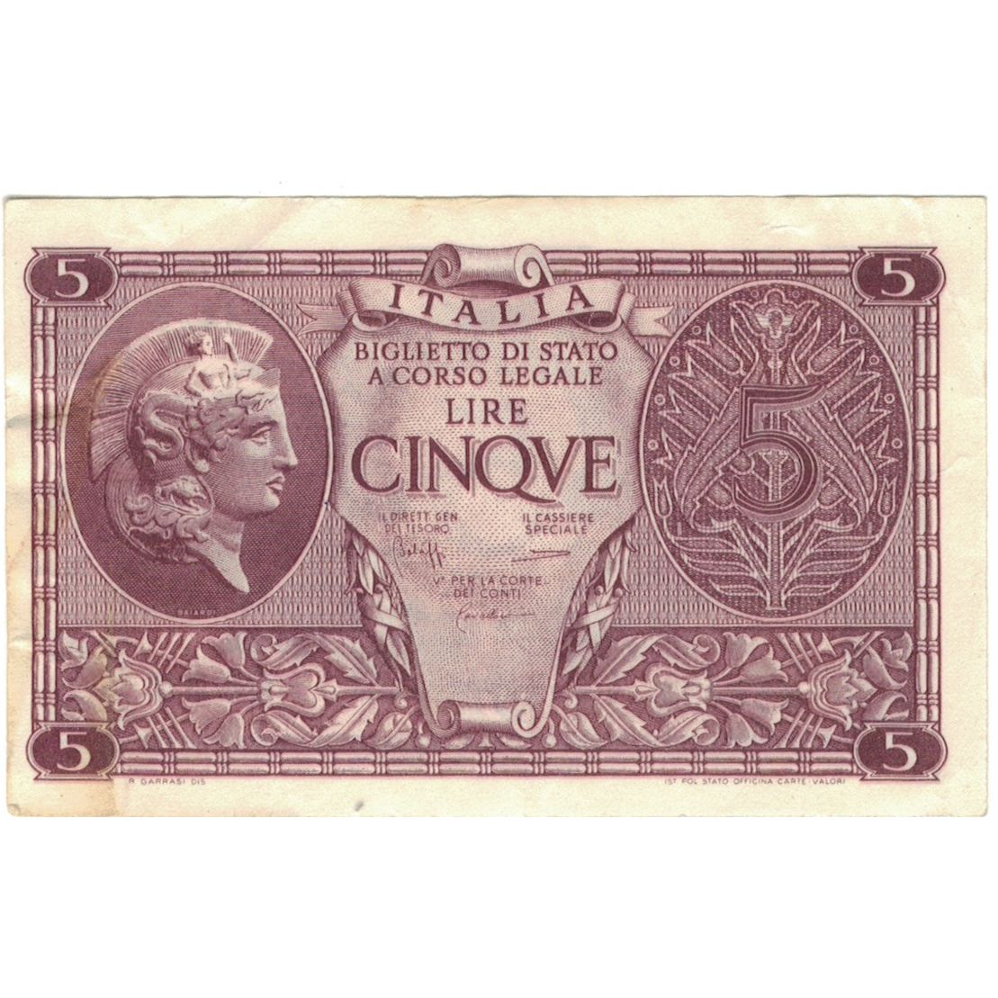 Billet, Italie, 5 Lire, 1944, 1944-11-23, KM:31c, TTB+