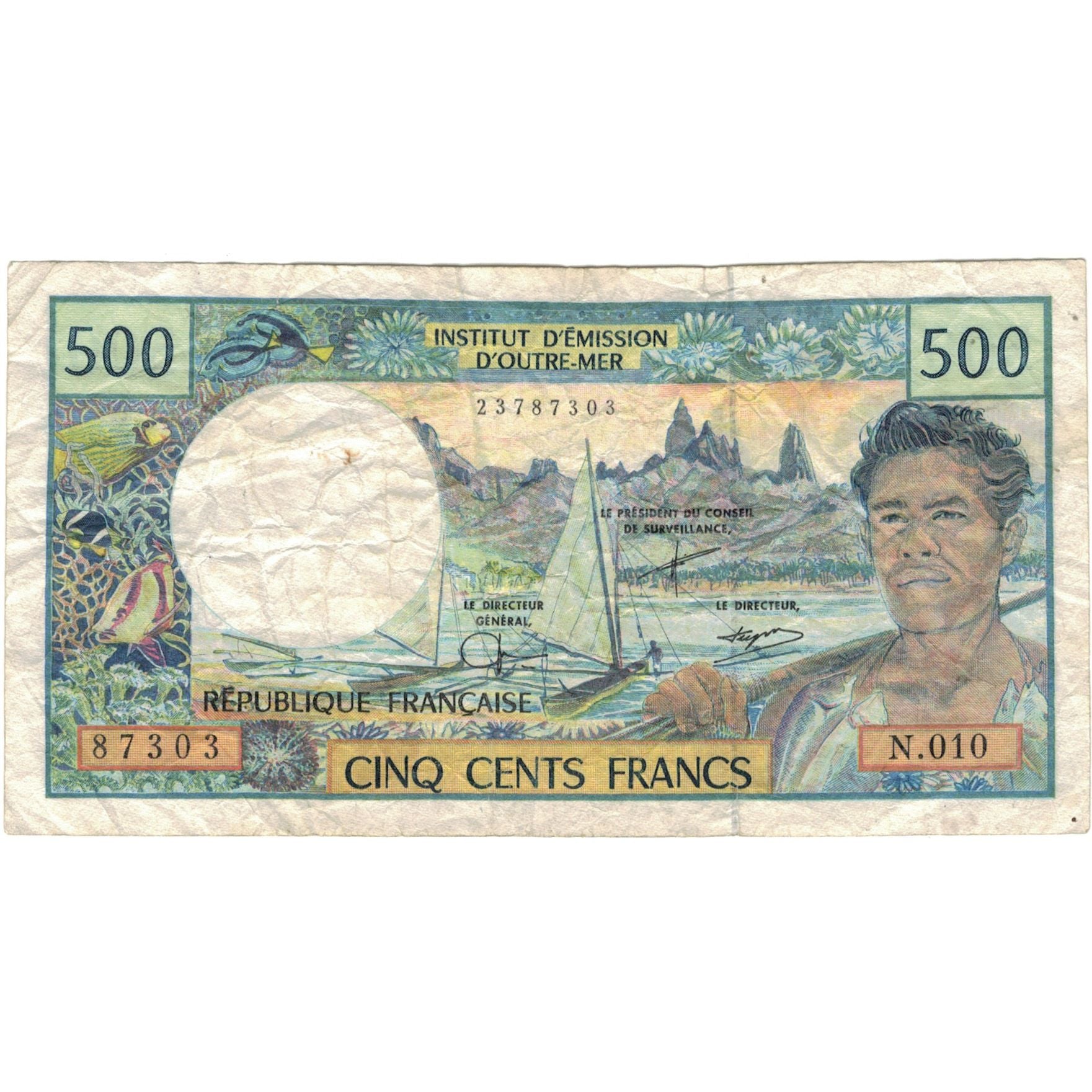 Banknote, Tahiti, 500 Francs, 1985, KM:25d, VF(20-25)