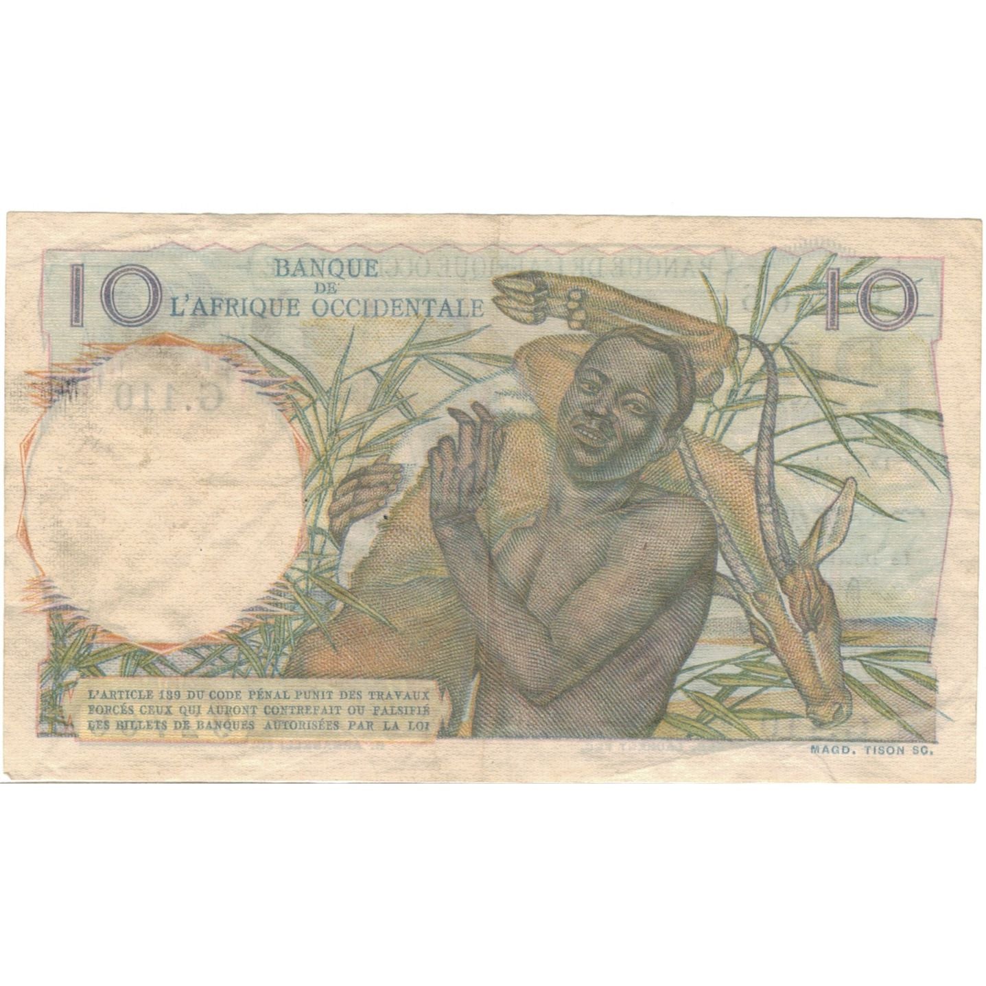 Banknot, Francuska Afryka Zachodnia, 10 Francs, 1946, 1946-01-18, KM:37