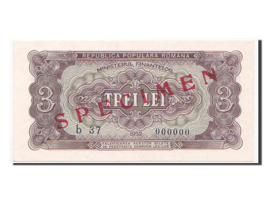 Romania, 3 Lei, 1952, KM #82s, UNC(65-70)