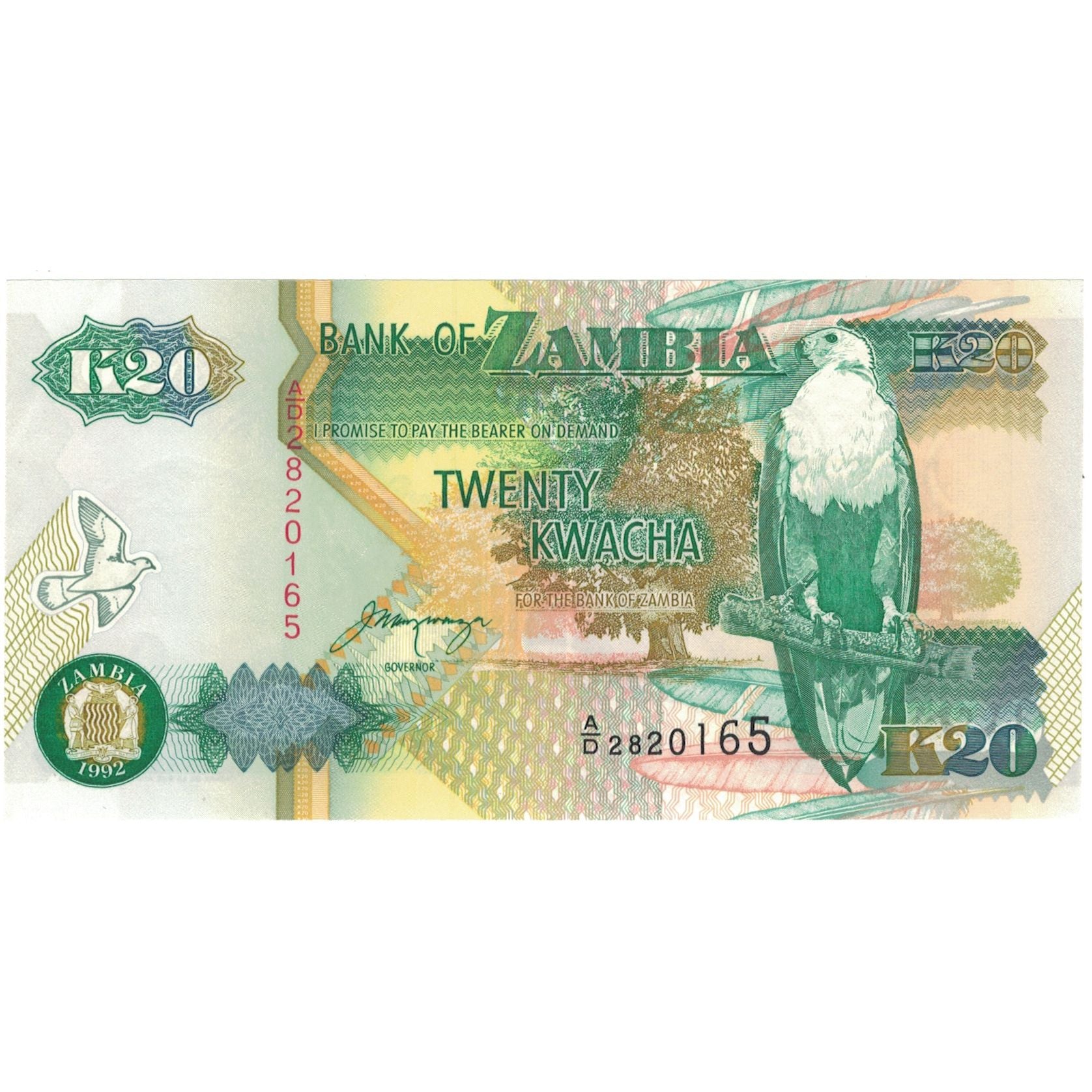 Banknote, Zambia, 20 Kwacha, 1992, KM:32a, UNC(65-70)