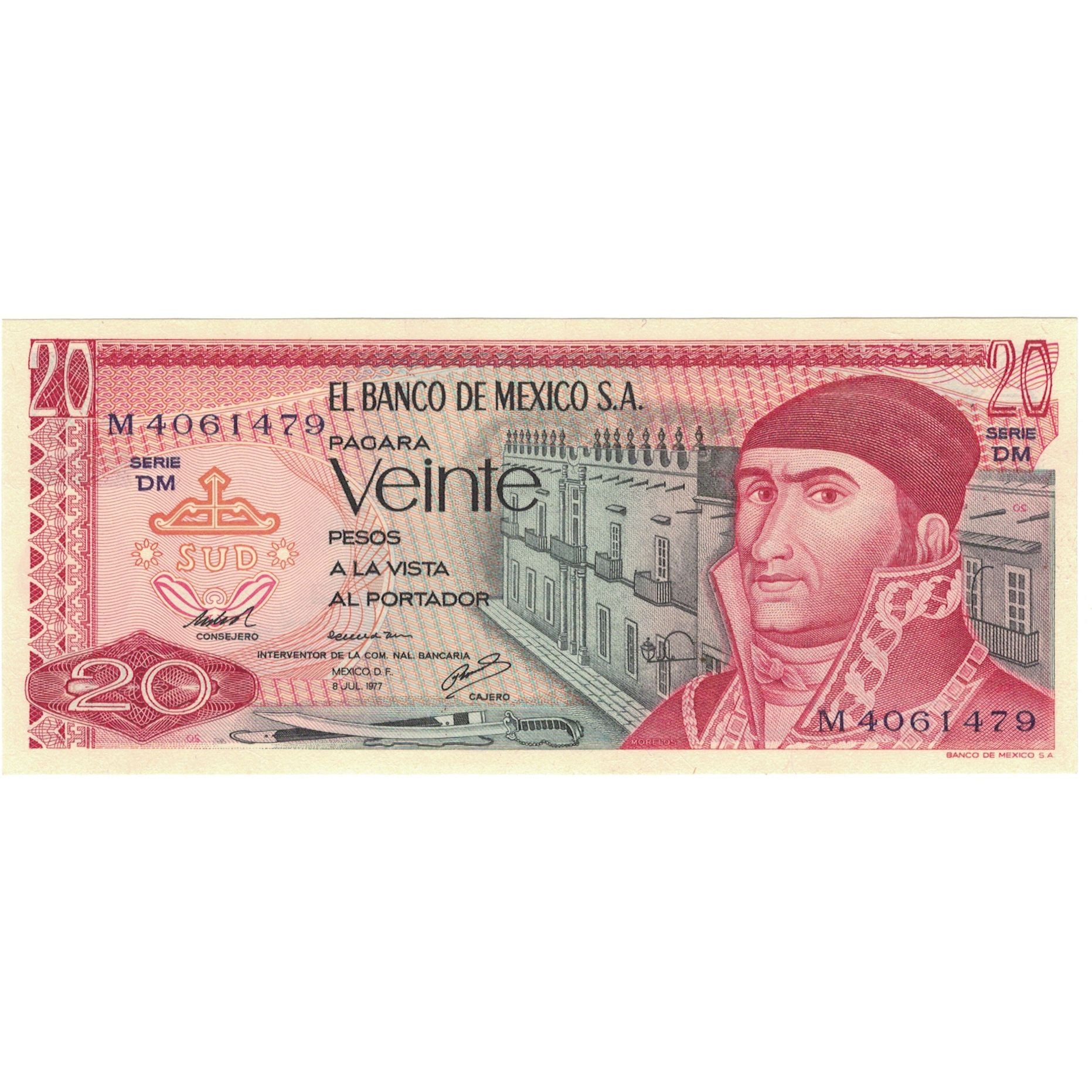 Billet, Mexique, 20 Pesos, 1972-77, 1977-07-08, KM:64d, NEUF