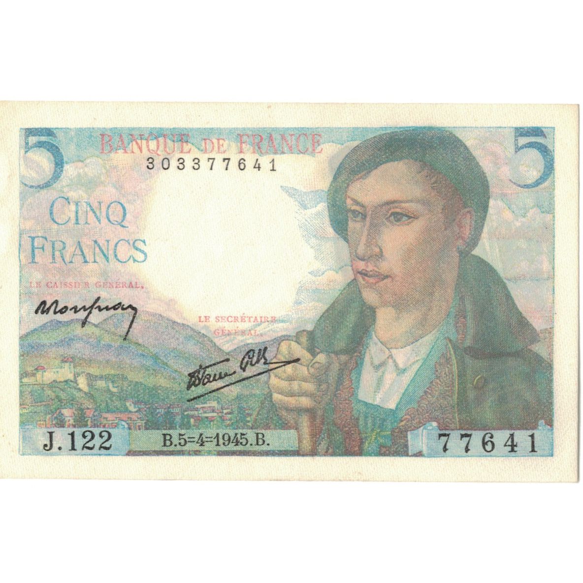 Frankreich, 5 Francs, Berger, 1945, J.122 77641, UNZ, Fayette:05.06, KM:98a