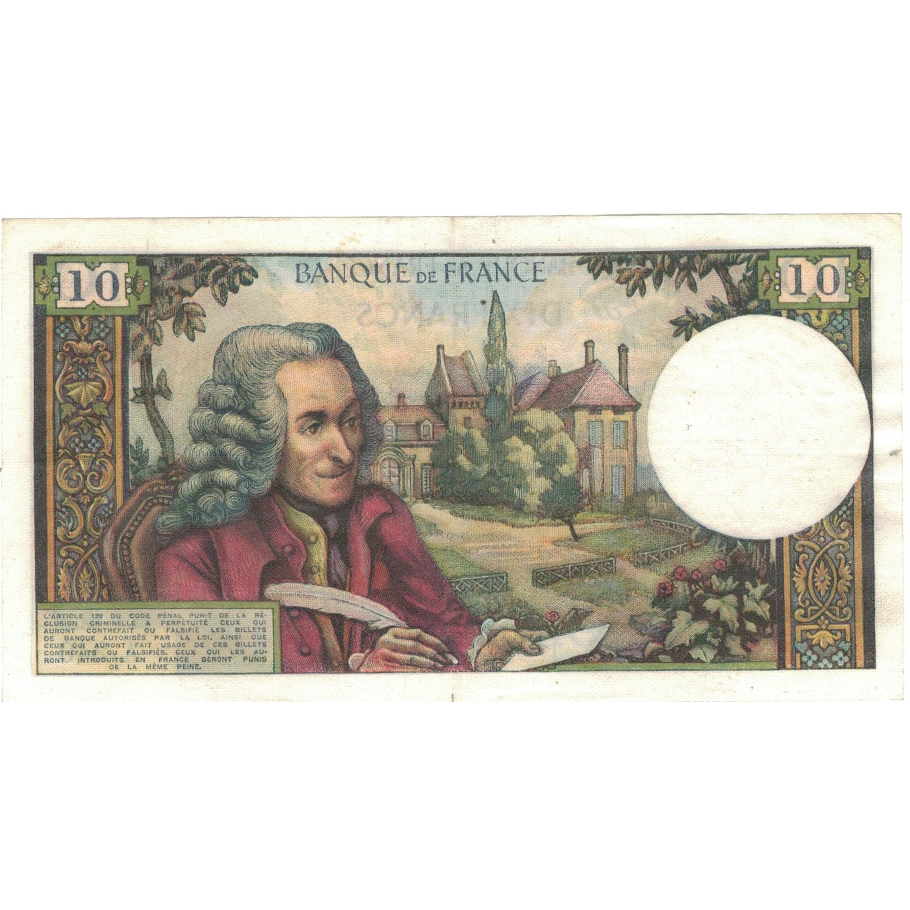 France, 10 Francs, Voltaire, 1966, A.240, AU(55-58), Fayette:62.21, KM:147b