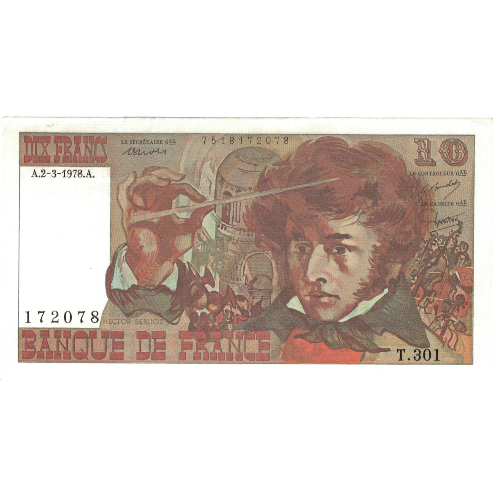 Frankreich, 10 Francs, Berlioz, 1978, T.301, UNZ, Fayette:63.23, KM:150c