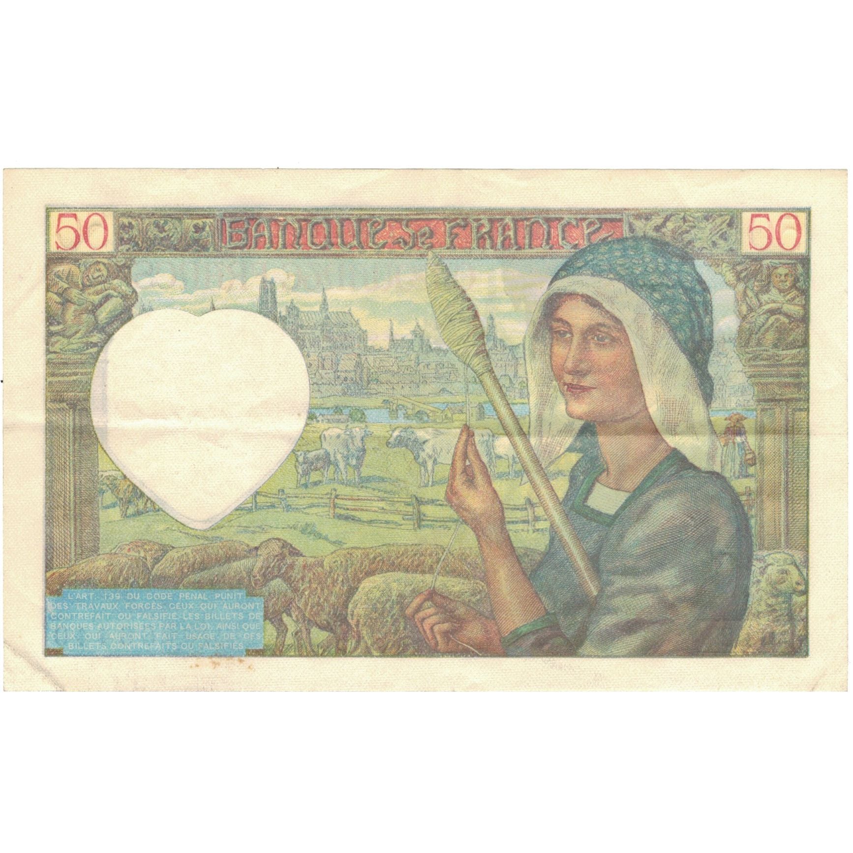 Francia, 50 Francs, Jacques Coeur, 1941, Q.62, MBC+, Fayette:19.08, KM:93