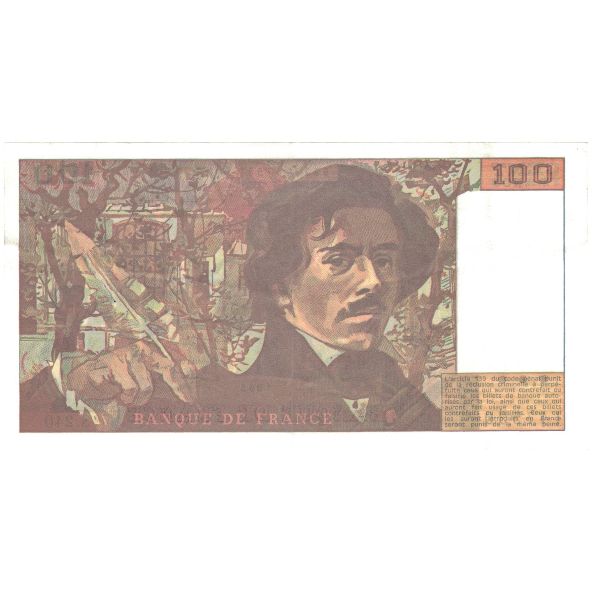 França, 100 Francs, Delacroix, 1993, 147530 S.240, UNC(63), Fayette:69bis.5