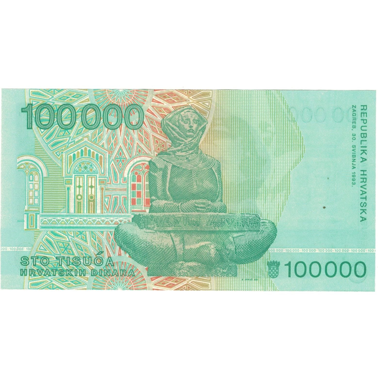 Billet, Croatie, 100,000 Dinara, 1993, 1993-05-30, KM:R9a, NEUF