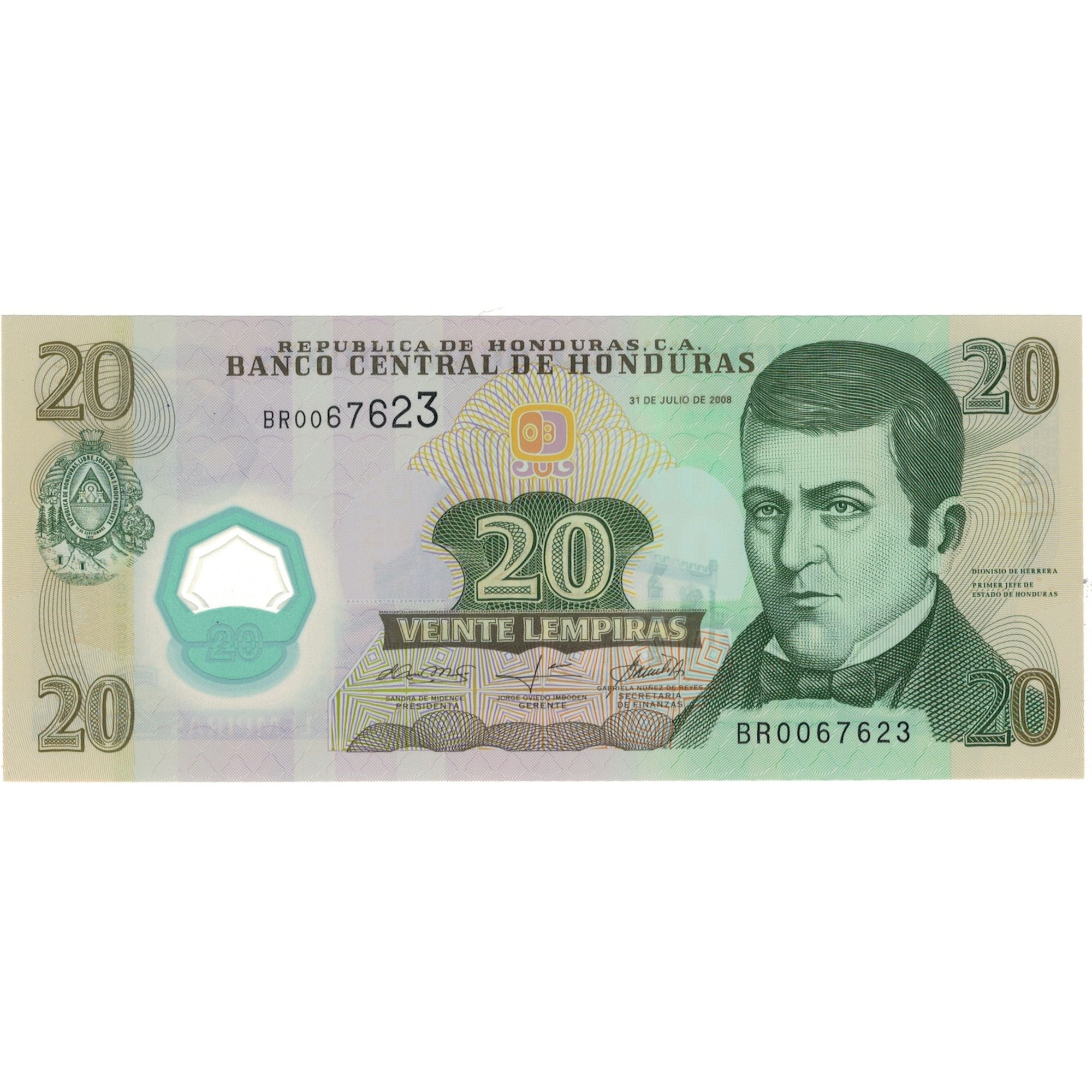 Billet, Honduras, 20 Lempiras, 2008, 2008-07-31, KM:95, NEUF