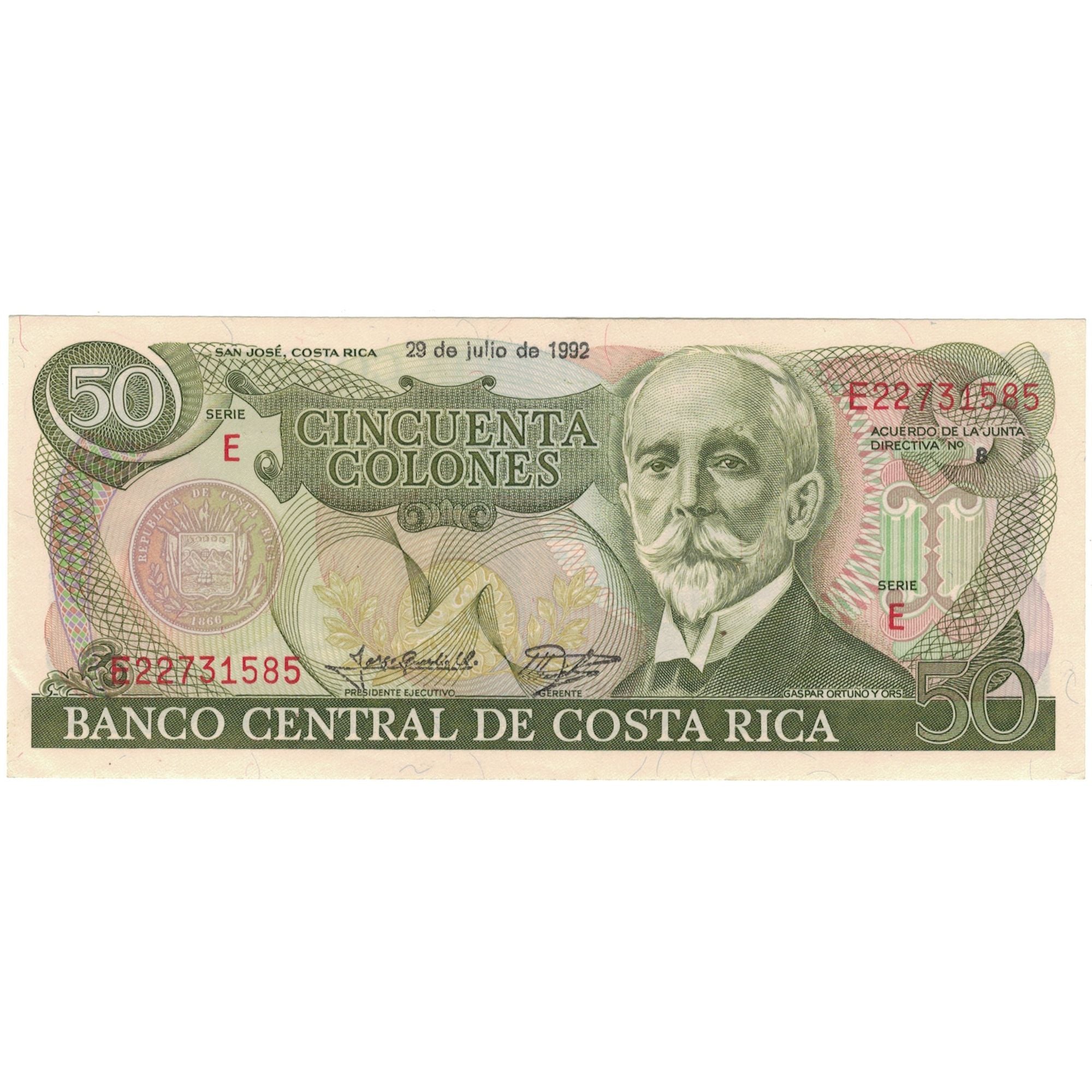 Billet, Costa Rica, 50 Colones, 1992, 1992-07-29, KM:257a, NEUF