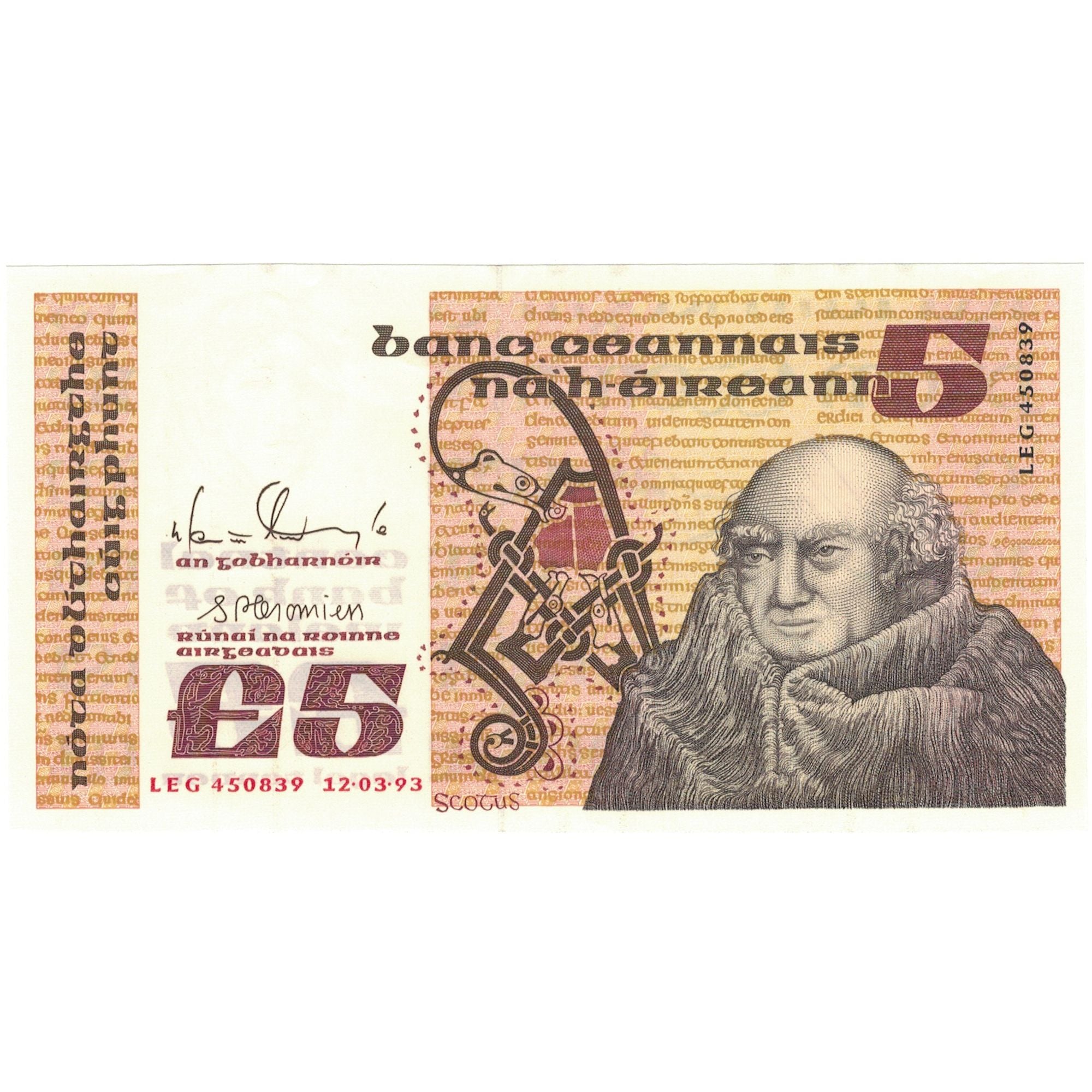 Billet, République d'Irlande, 5 Pounds, 1993, 1993-03-12, KM:71e, SUP
