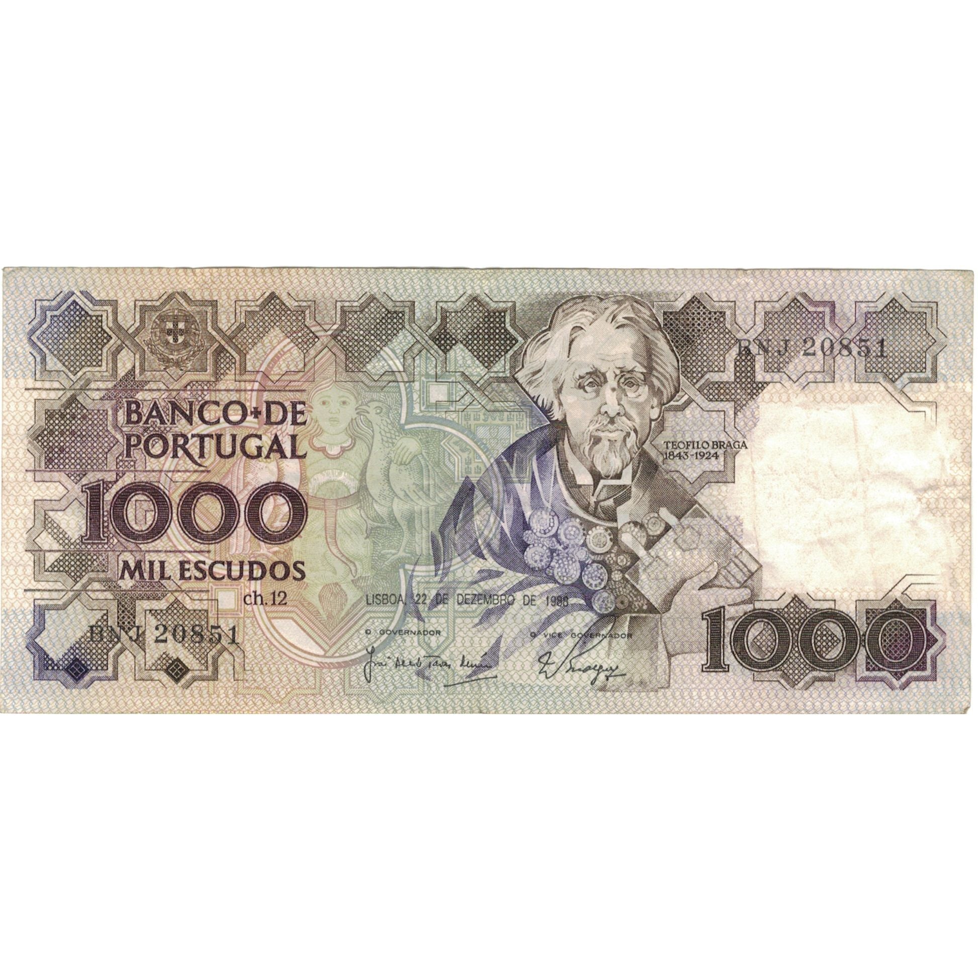 Billet, Portugal, 1000 Escudos, 1988, 1988-12-22, KM:181e, TTB
