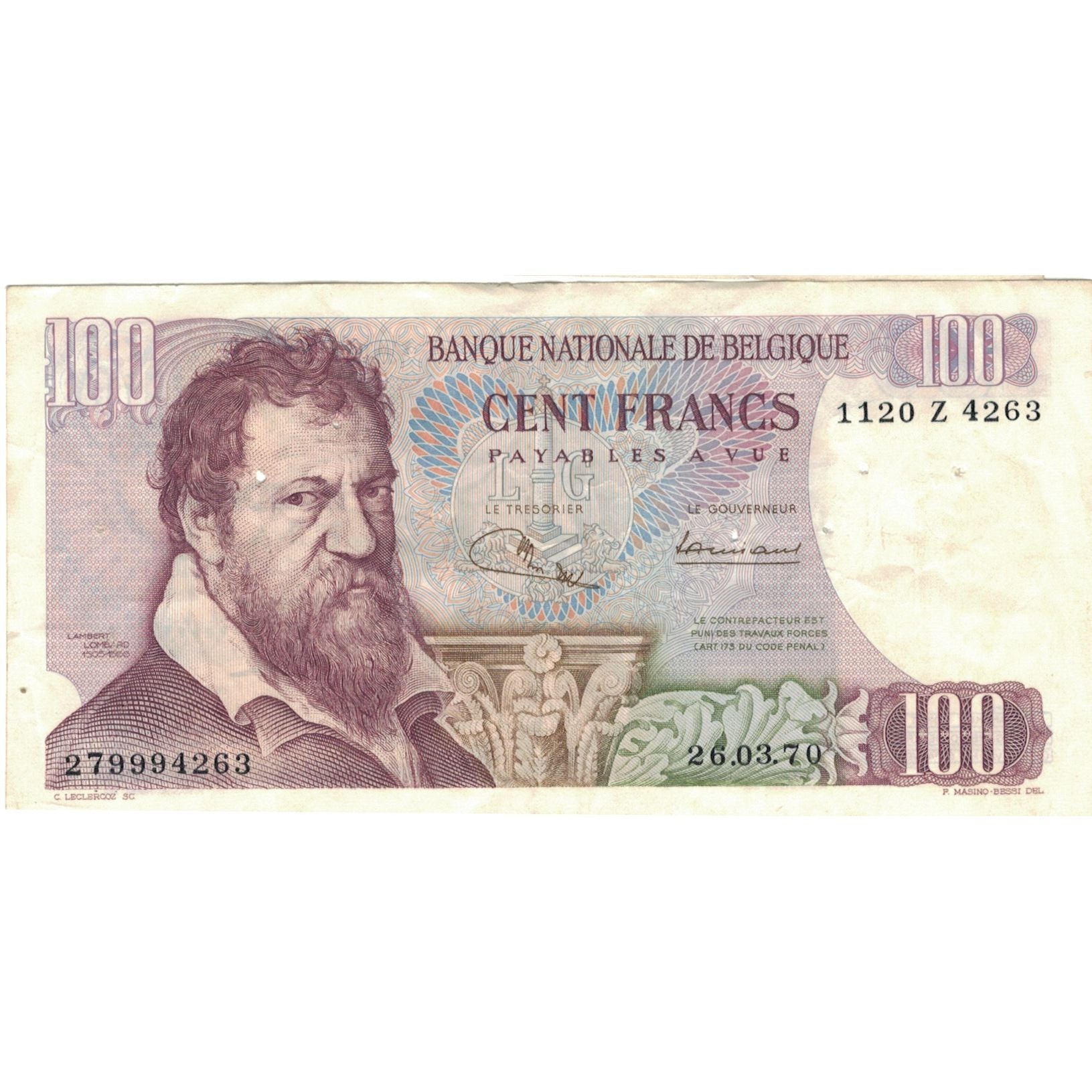 Geldschein, Belgien, 100 Francs, 1972, 1972-07-20, KM:134b, SS