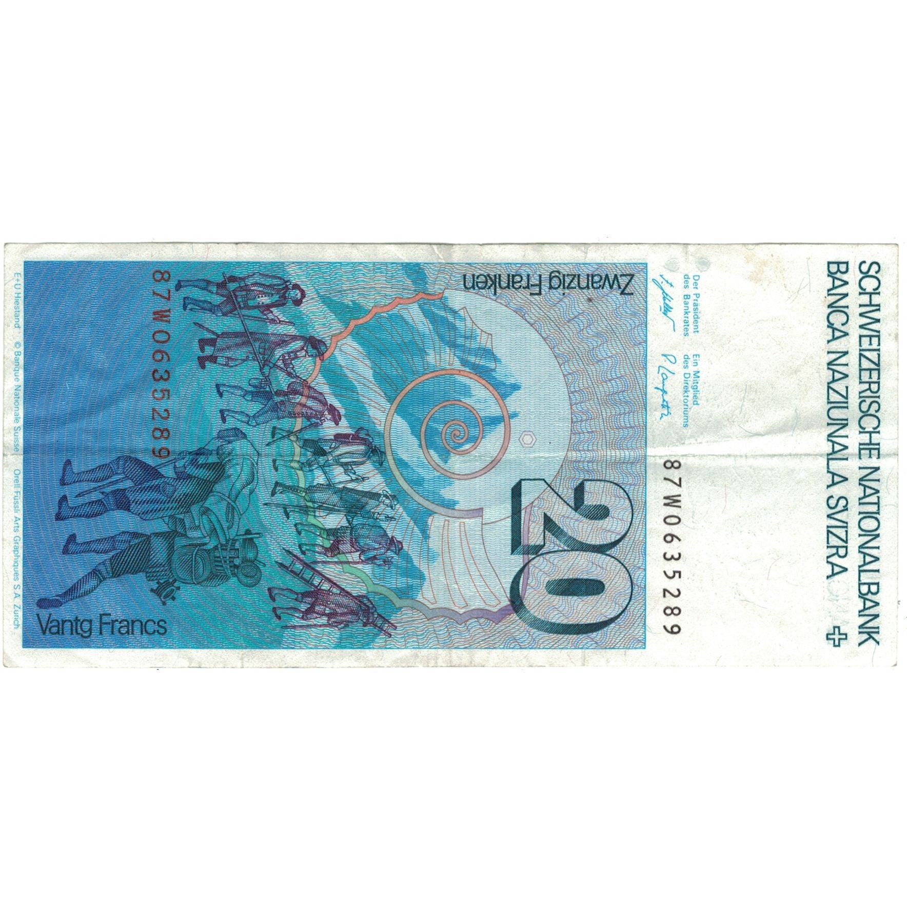 Banconote, Svizzera, 20 Franken, 1987, KM:55g, BB