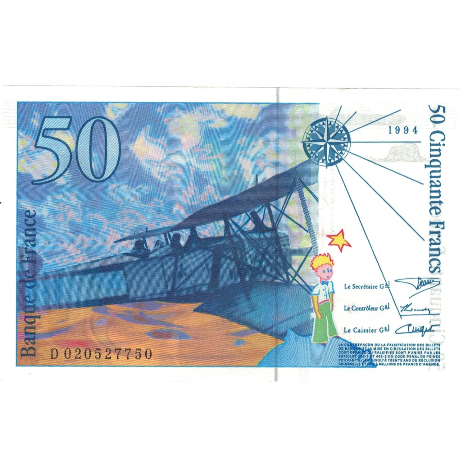 Francia, 50 Francs, St Exupéry, 1994, D020527750, SPL-, Fayette:73.1d, KM:157Aa