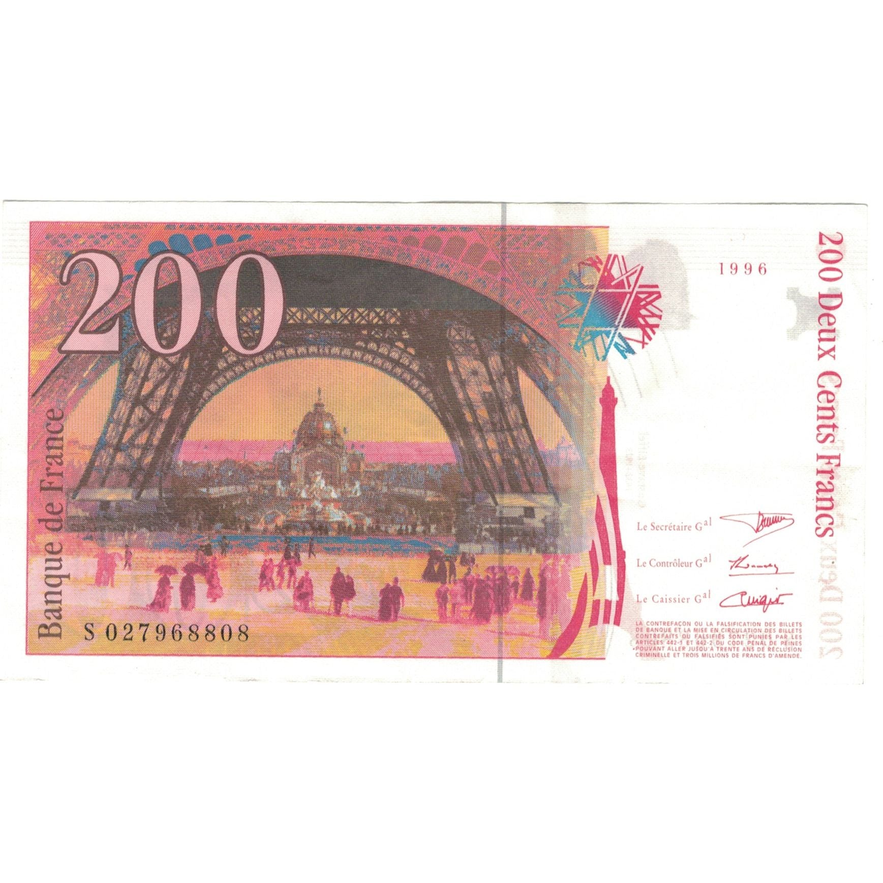 France, 200 Francs, Eiffel, 1996, 027968808, SUP, Fayette:75.2, KM:159a