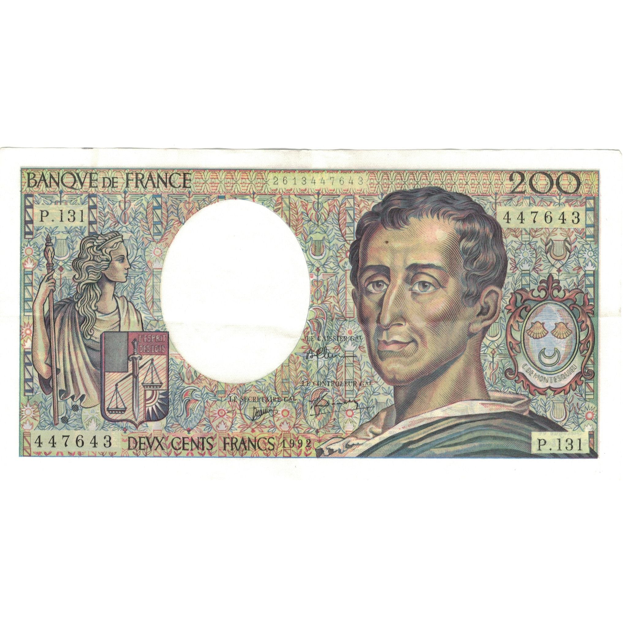 França, 200 Francs, Montesquieu, 1992, P.131, EF(40-45), Fayette:70.12 c)