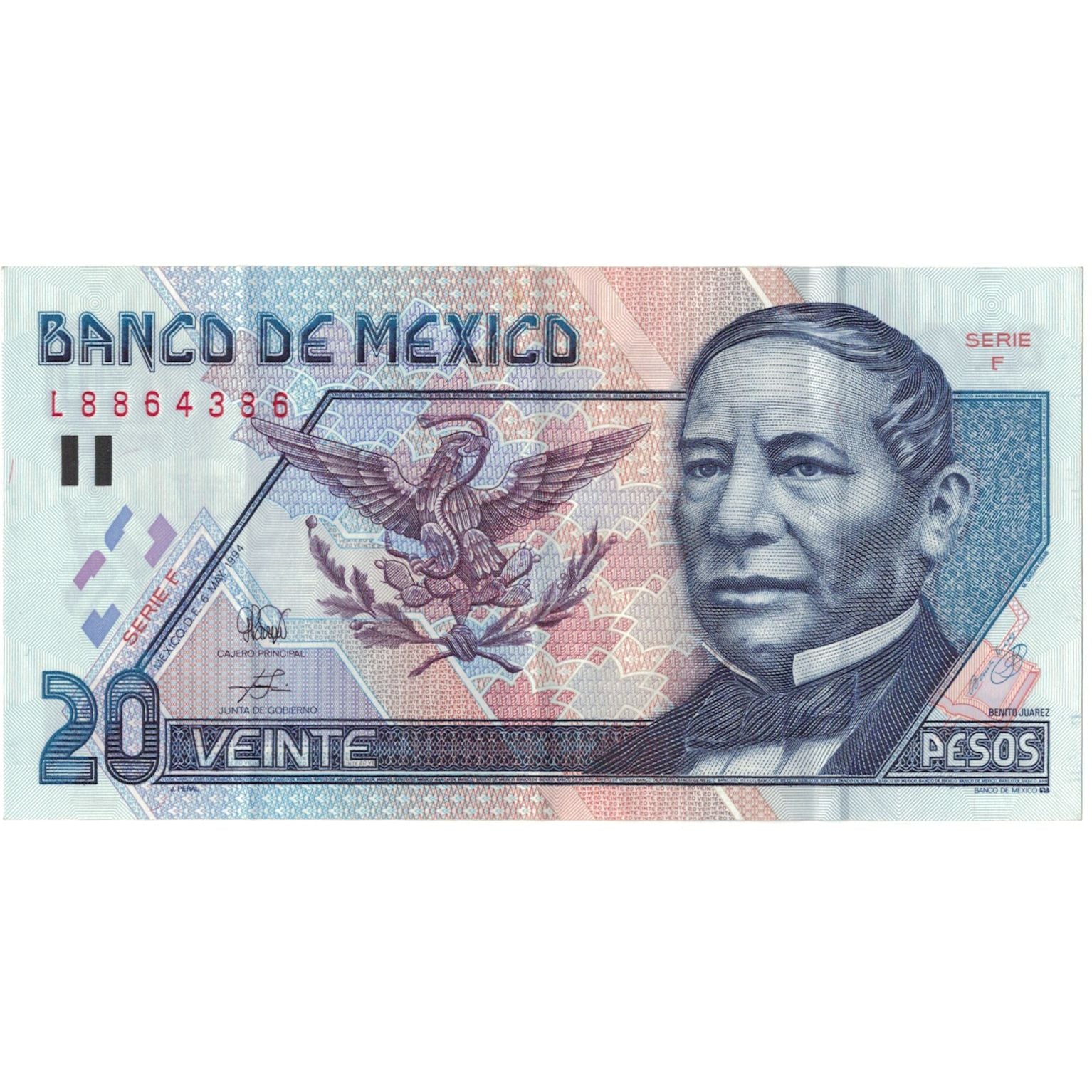 Banknote, Mexico, 20 Pesos, 1994, 1994-05-06, KM:106a, AU(55-58)